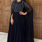 Blue gown with Rhine stones and long sleeves long dress 1010