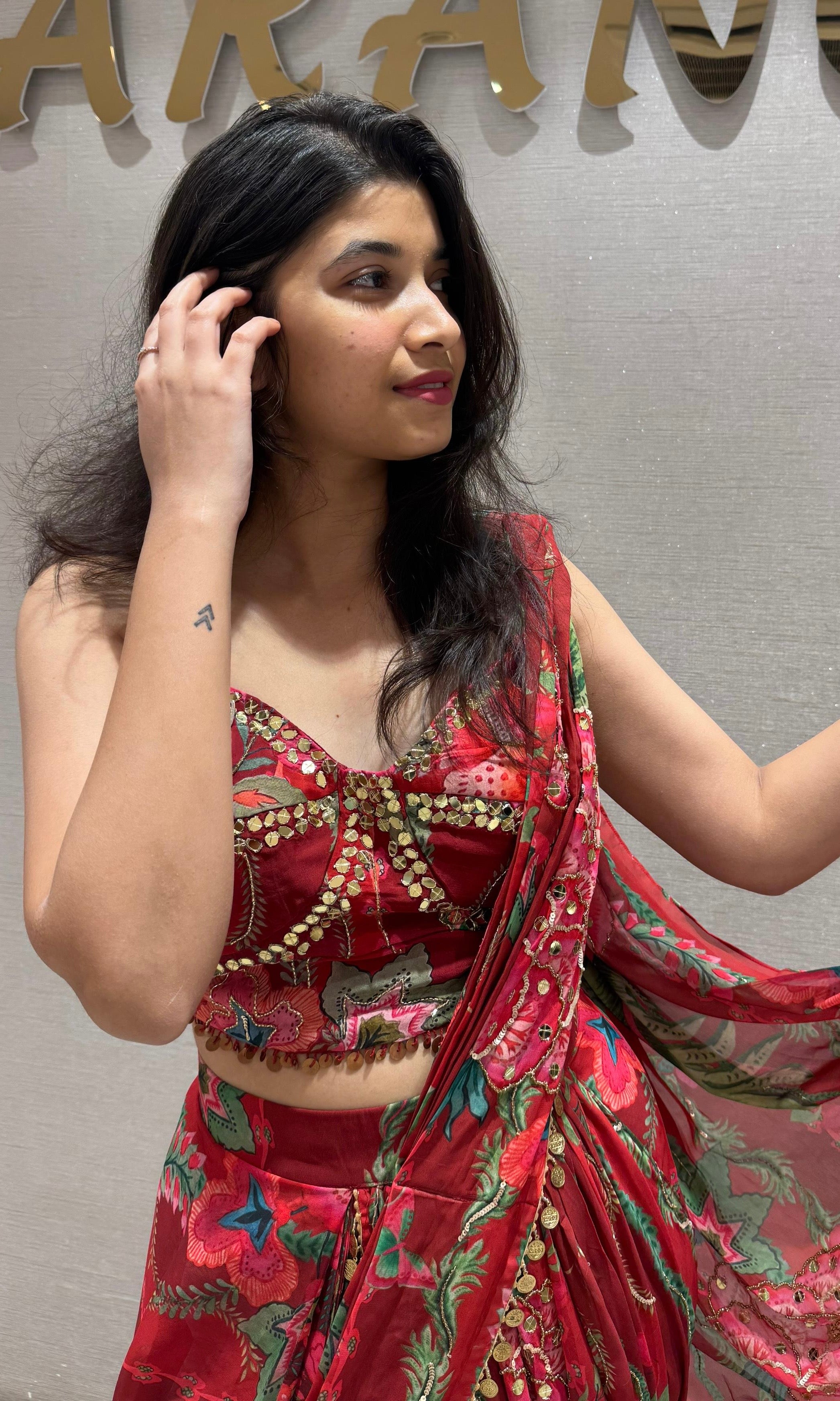 Red one minute saree