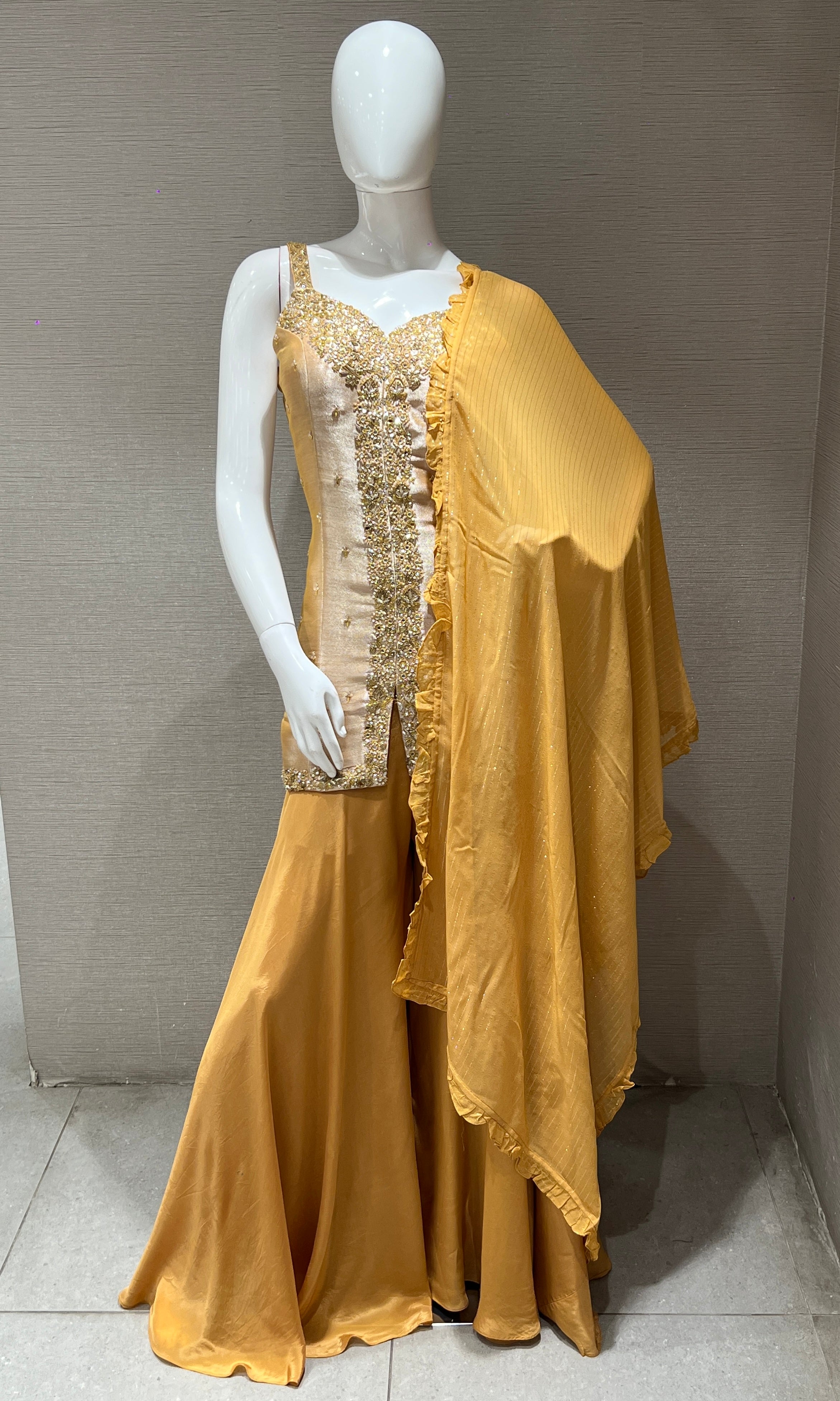 Mustard Yellow Embroidered Sharara
