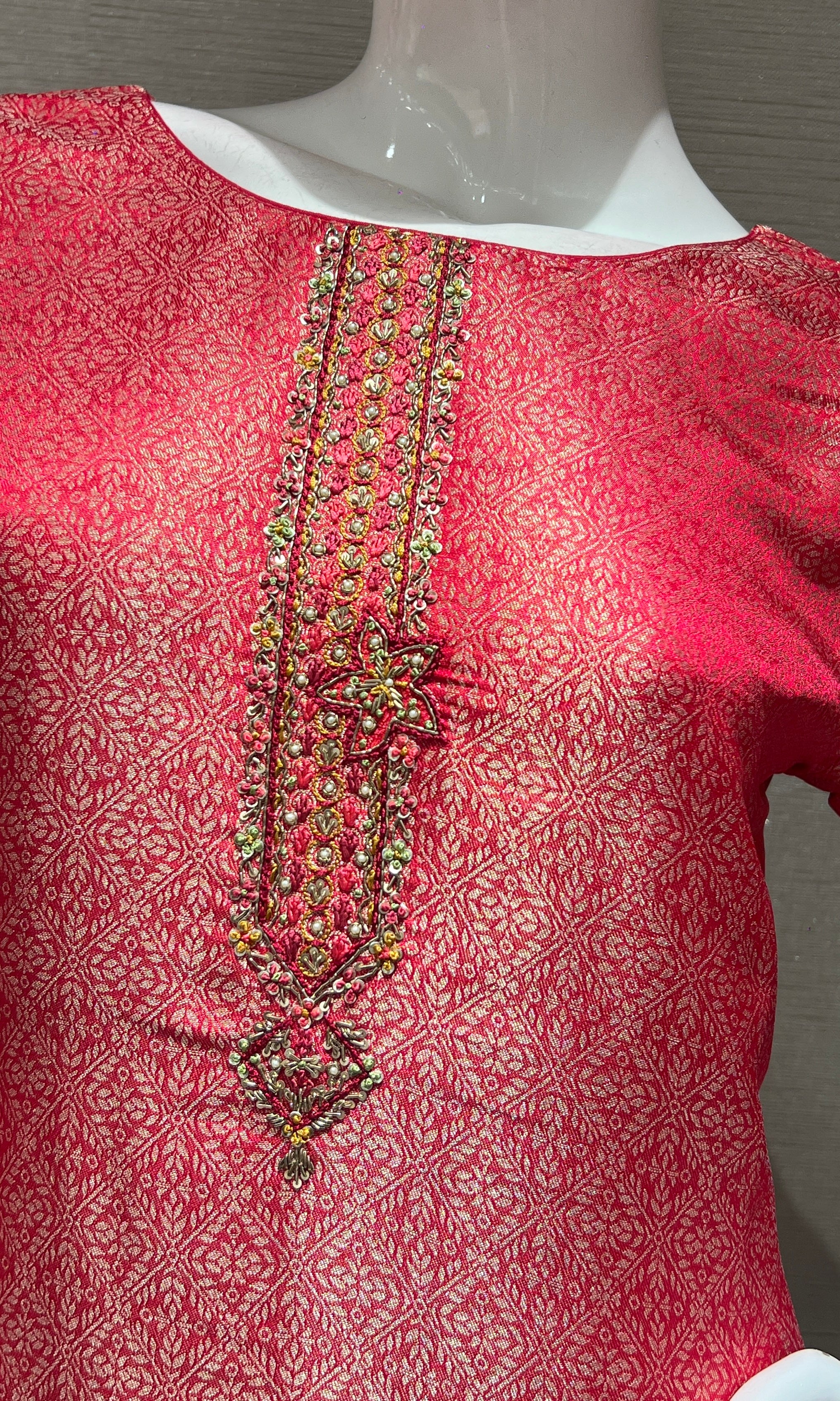 Rani Pink tissue silk Embellished Kurta Set