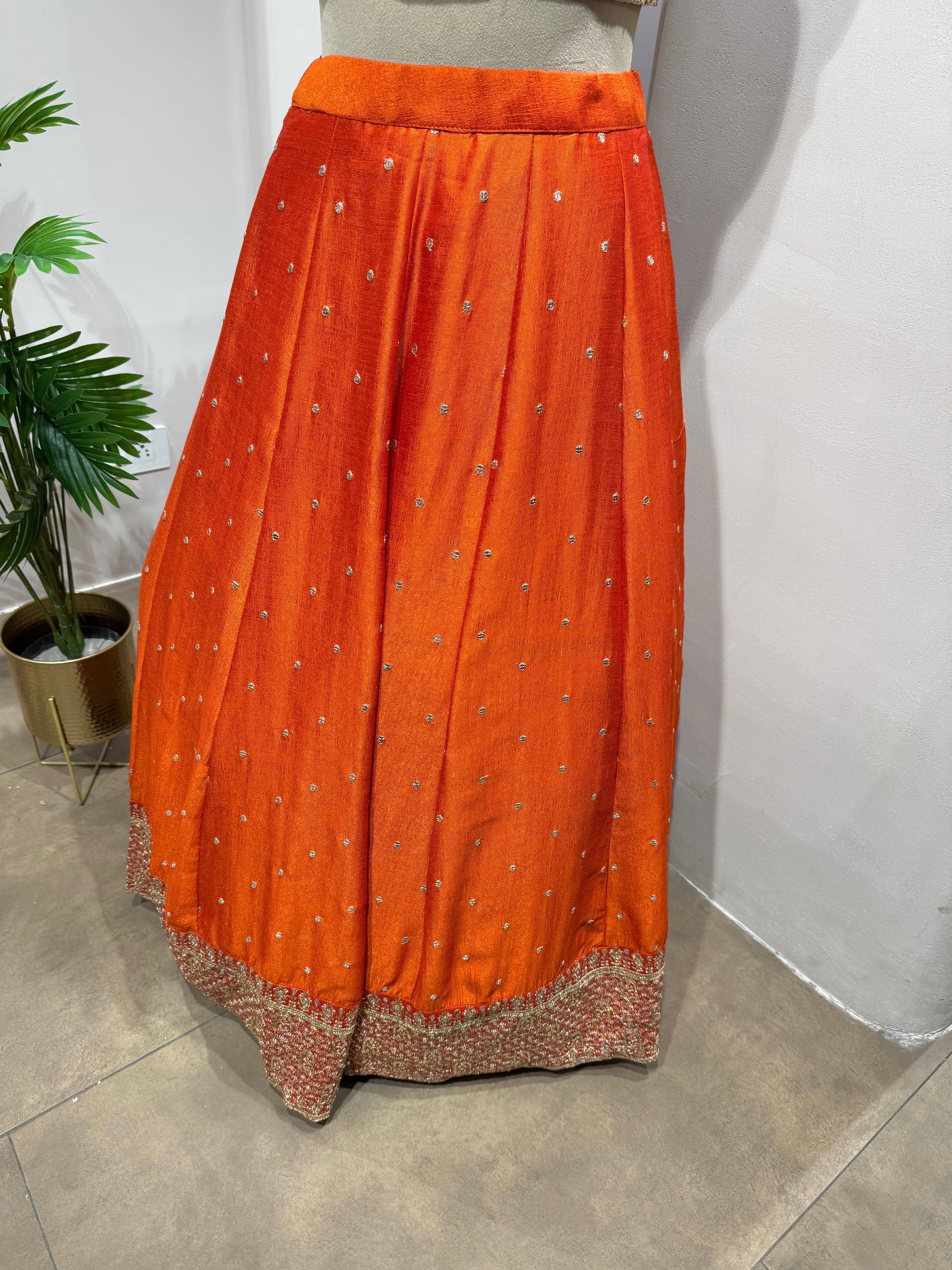 Orange Silk Zari Embroidery lehenga set