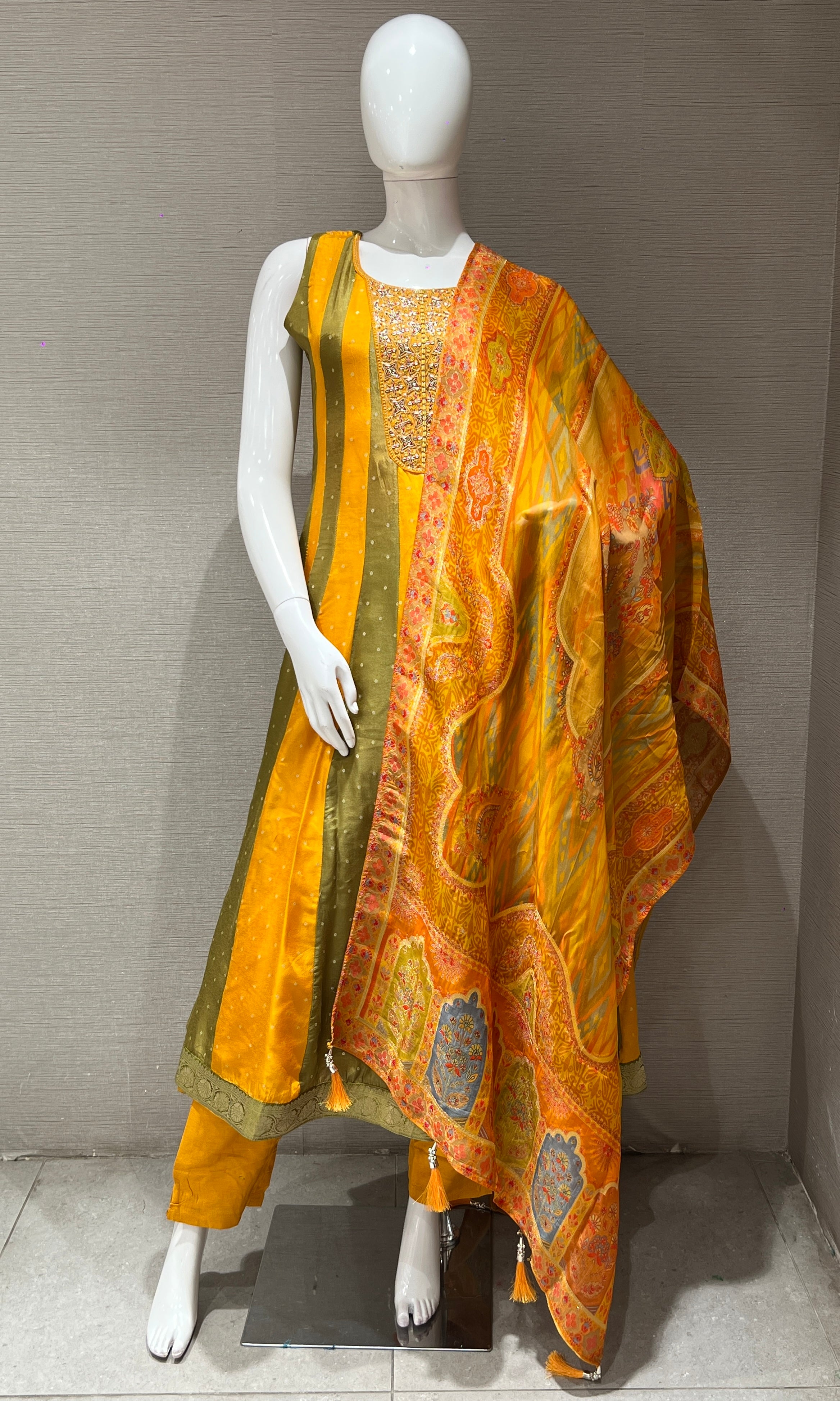 Yellow Embroidered Anarkali with Contrast Dupatta