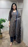 Blue floral printed embroidered kurta set
