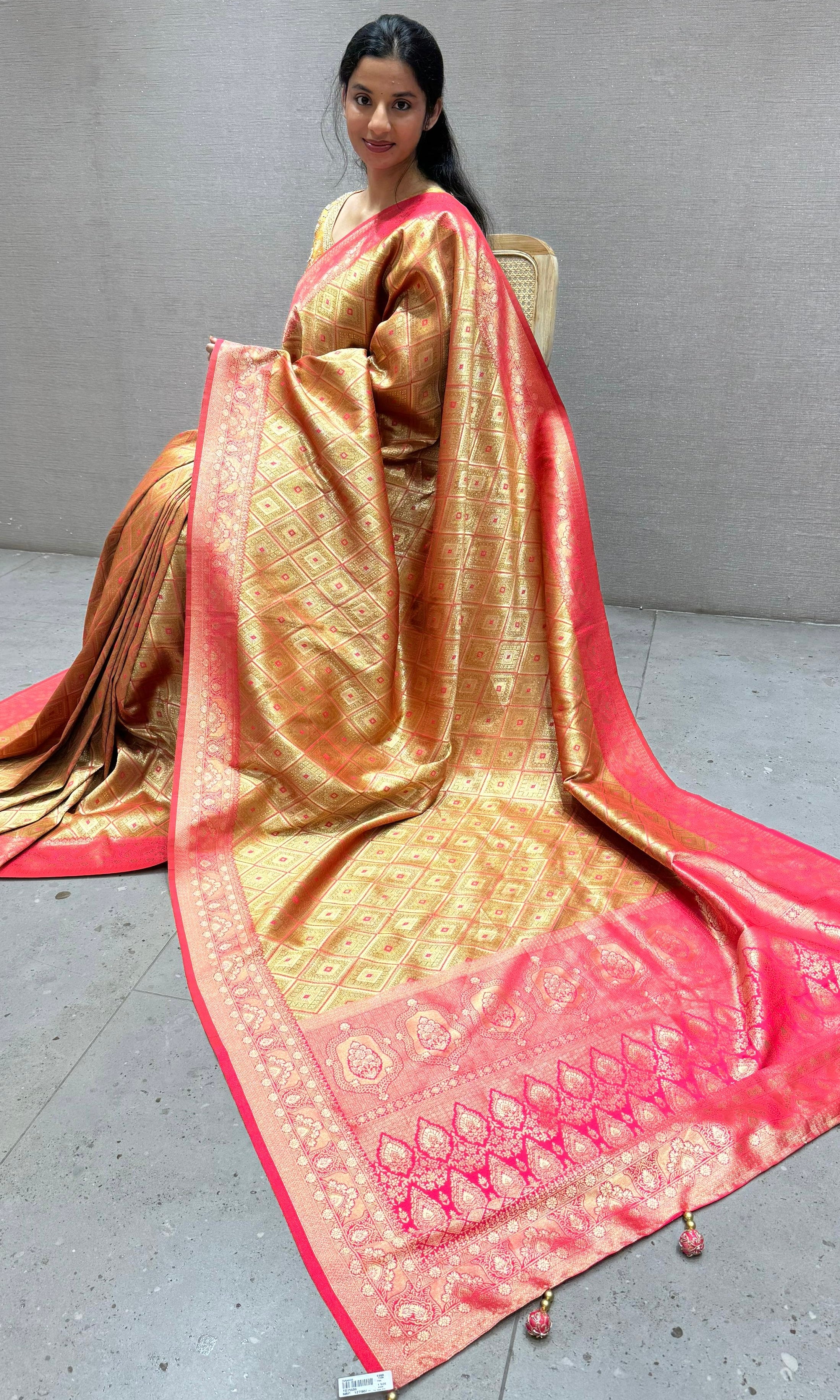 Pink saree with ready blouse