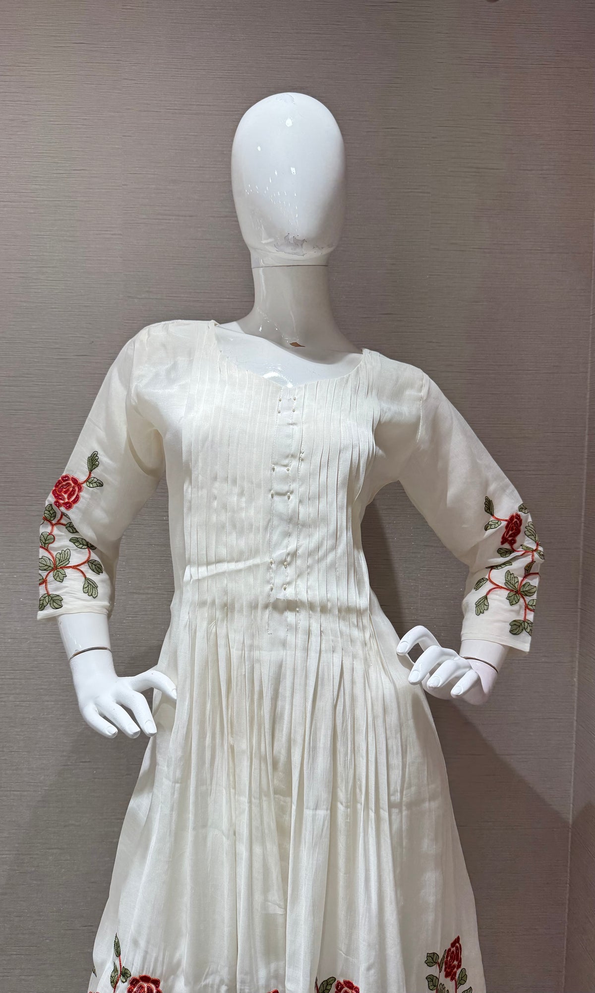 White Rose Floral Cotton Kurta set with Dupatta