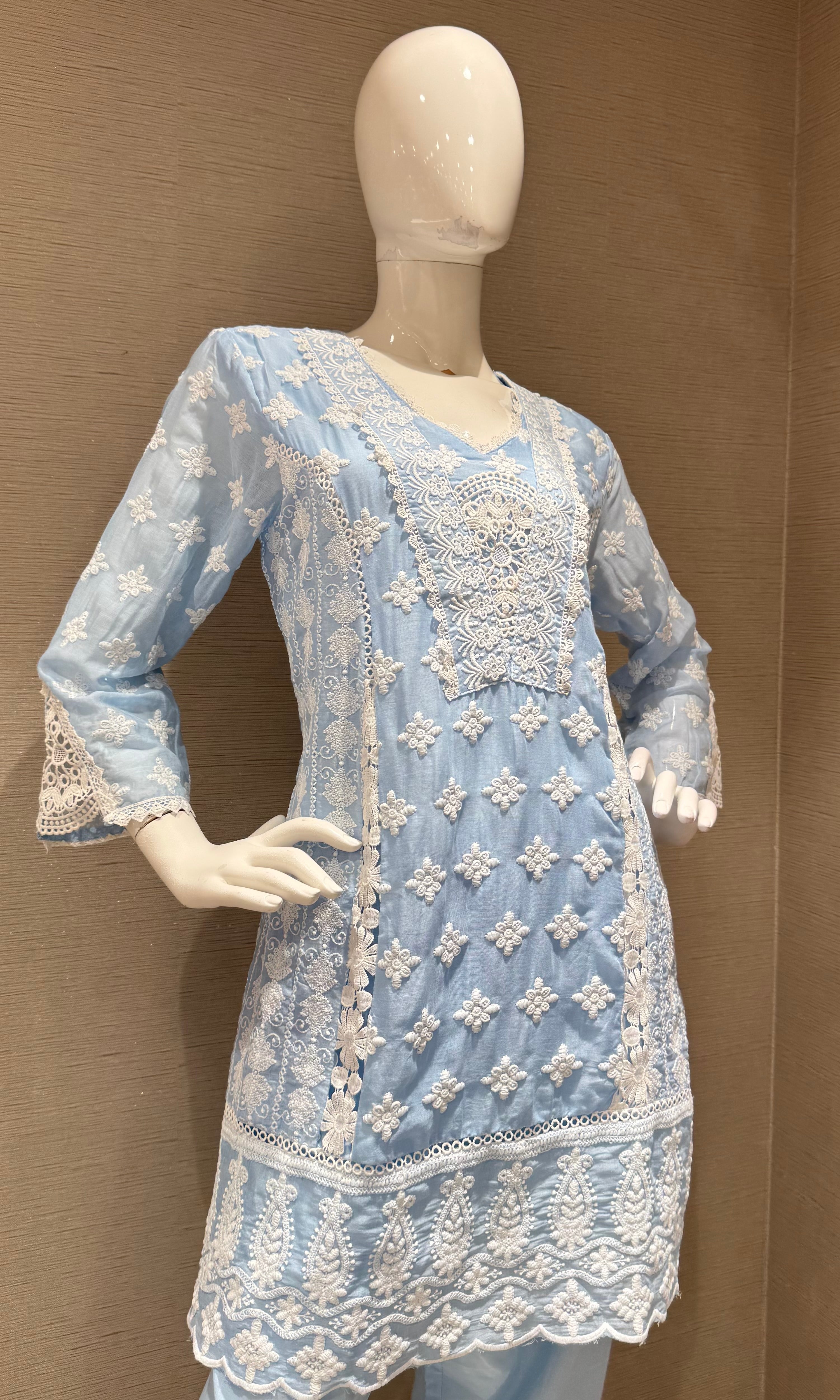 Sky Blue Embroidered Cotton Cord Set