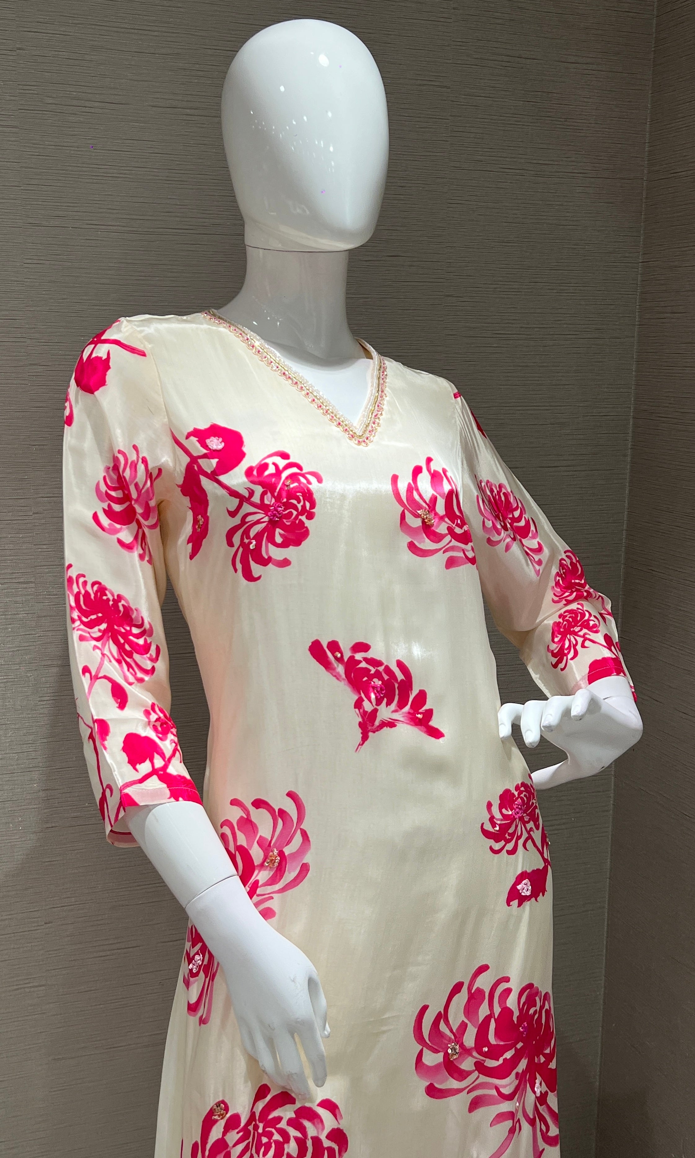 IVORY Pink Blossom PRINTED KURTA SET