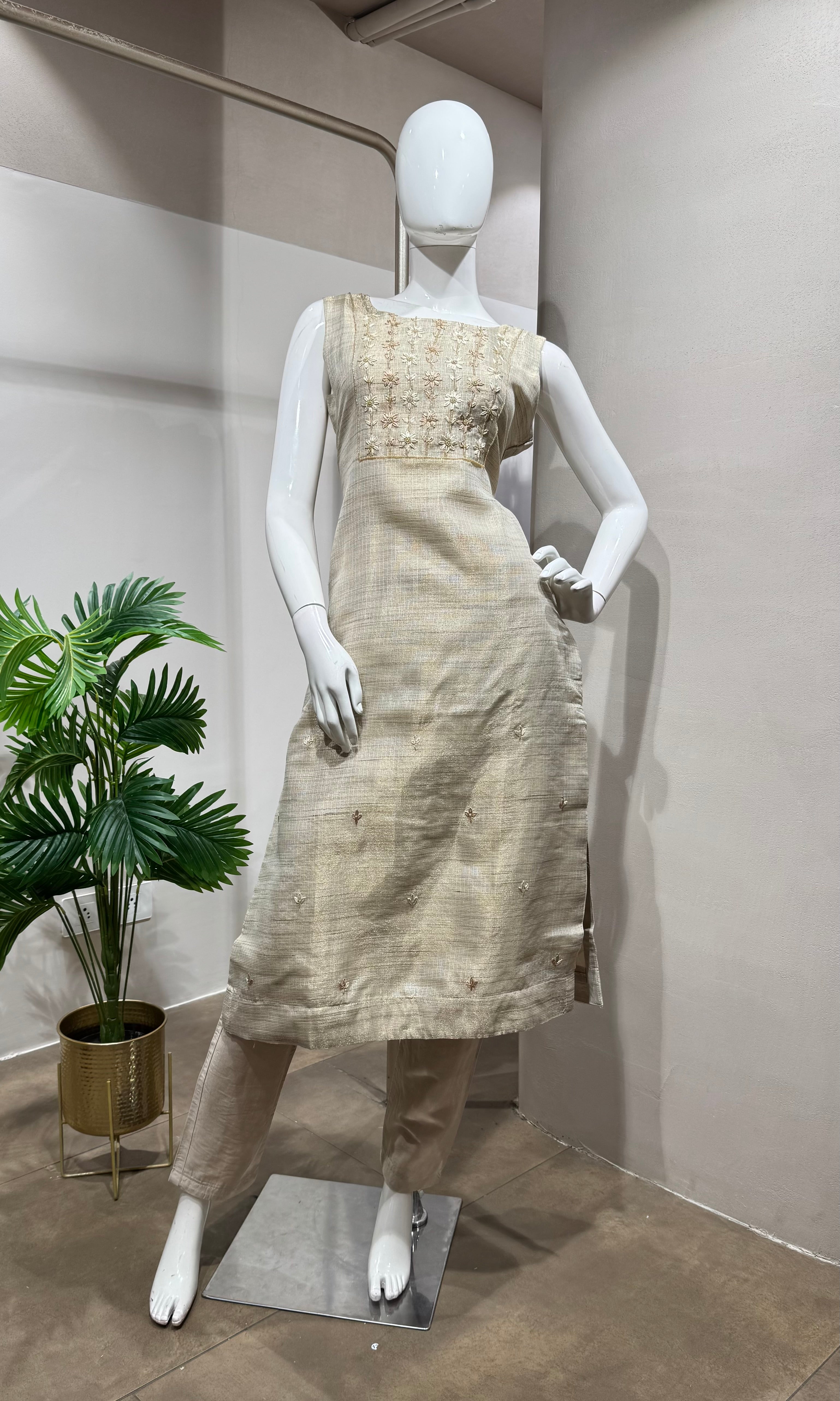 Fawn and Gold Embroidered Kurta Set
