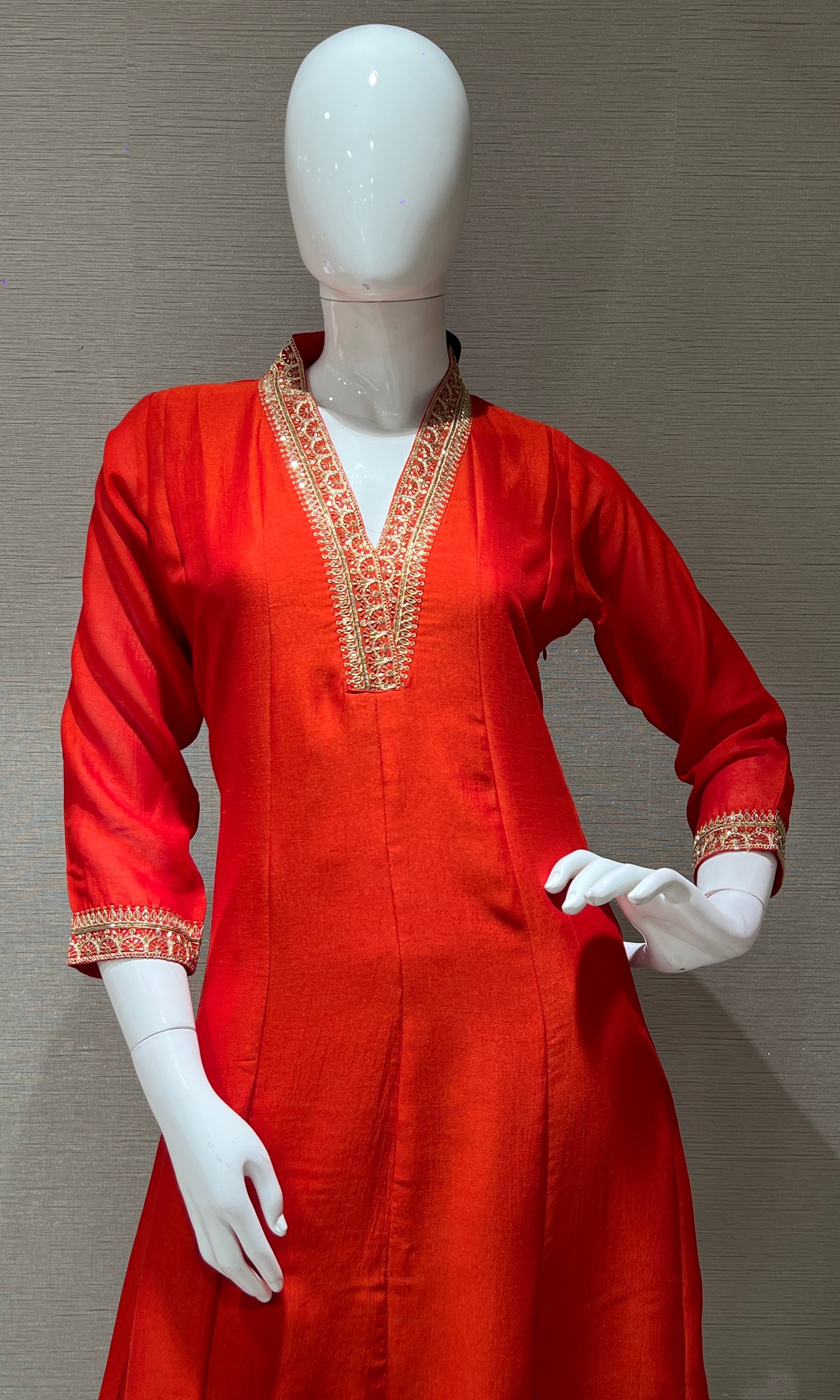 Orange Embroidered Kurta Set