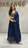 Navy Blue Georgette Silk Embroidered Ensemble Lehenga