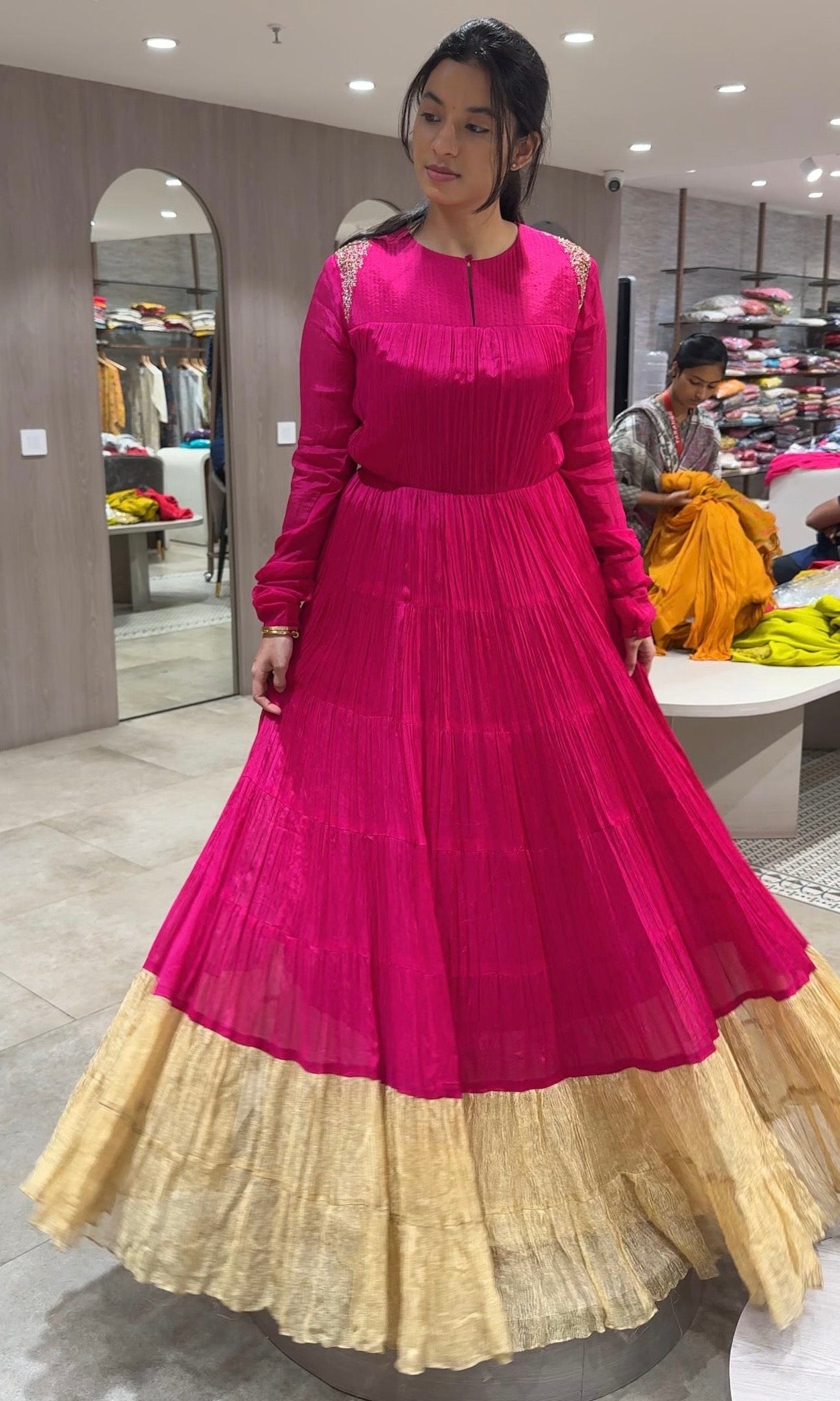 Pink Anarkali GOWN WITH GOLD BORDER