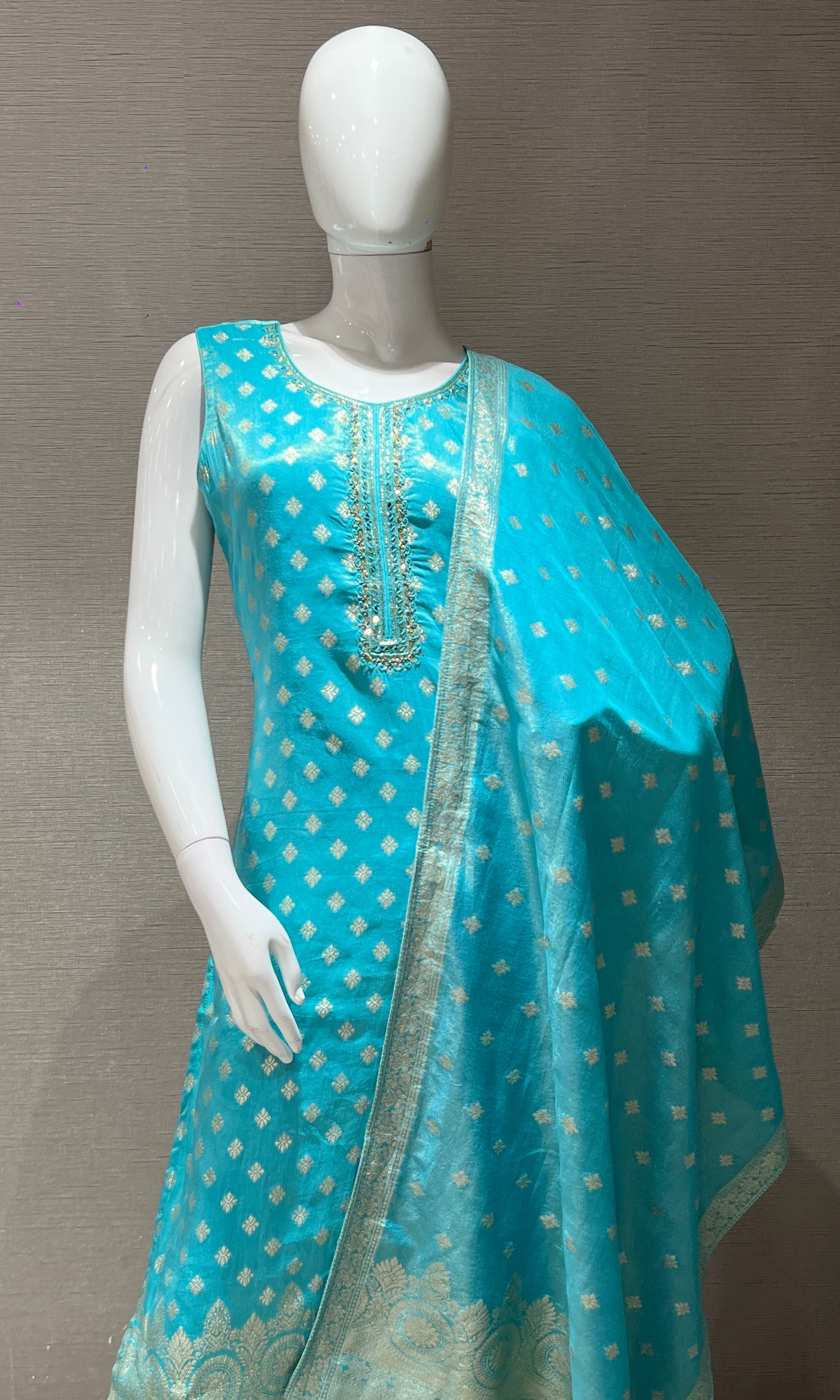 Sea Blue Banarasi EMBROIDERED Kurta Set