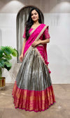 PINK AND GREY KANJIVARAM PATTU LEHENGA