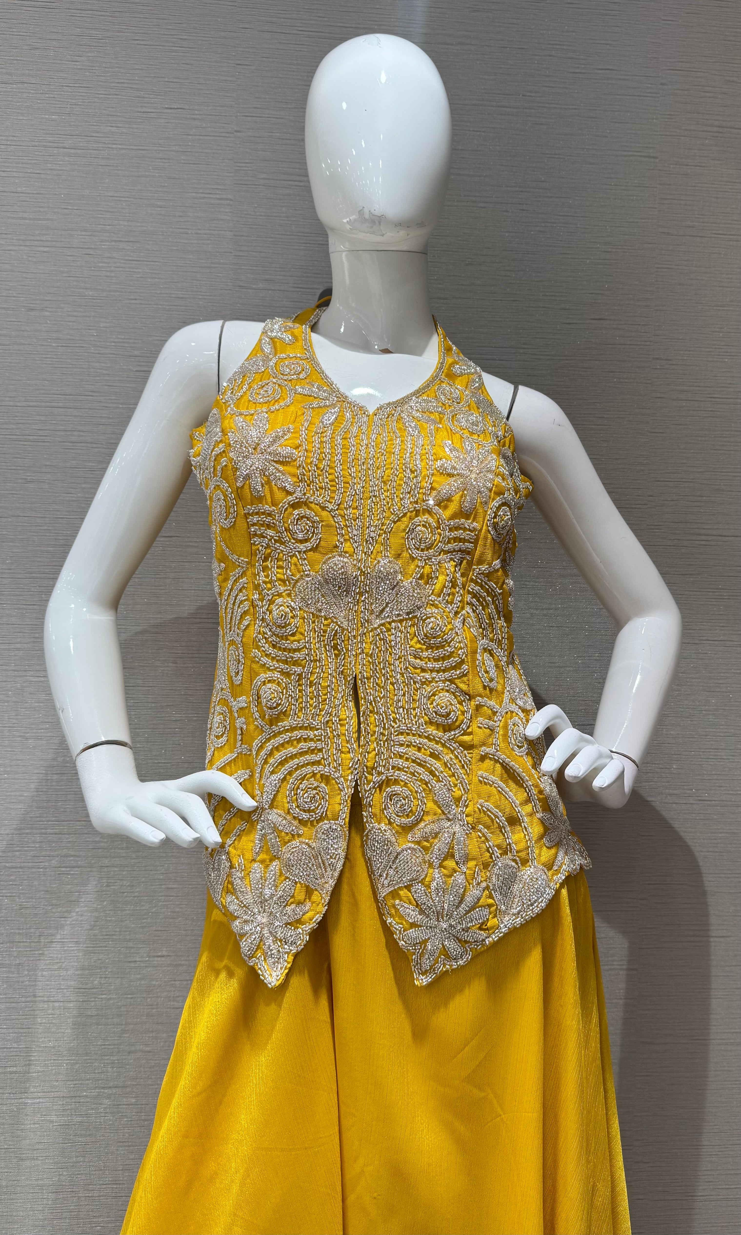 Yellow Peplum top with Flared palazzo set