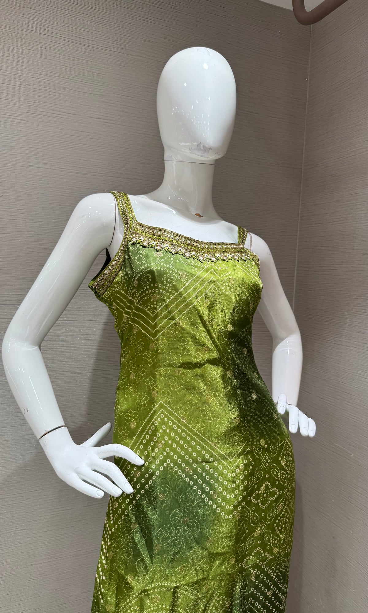 Olive Green Banarasi Silk kurta set with dupatta