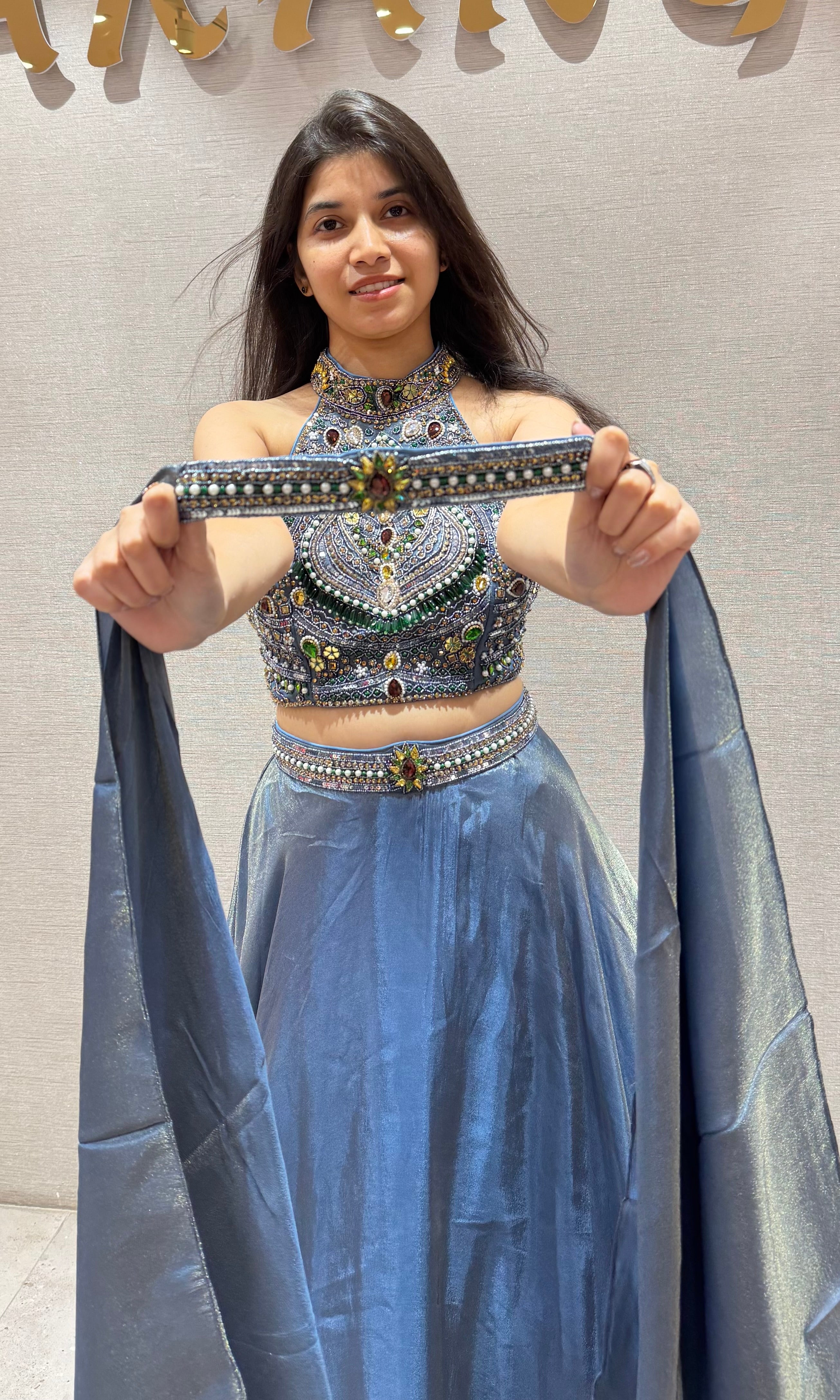 BLUE Tissue Embellished LEHENGA set