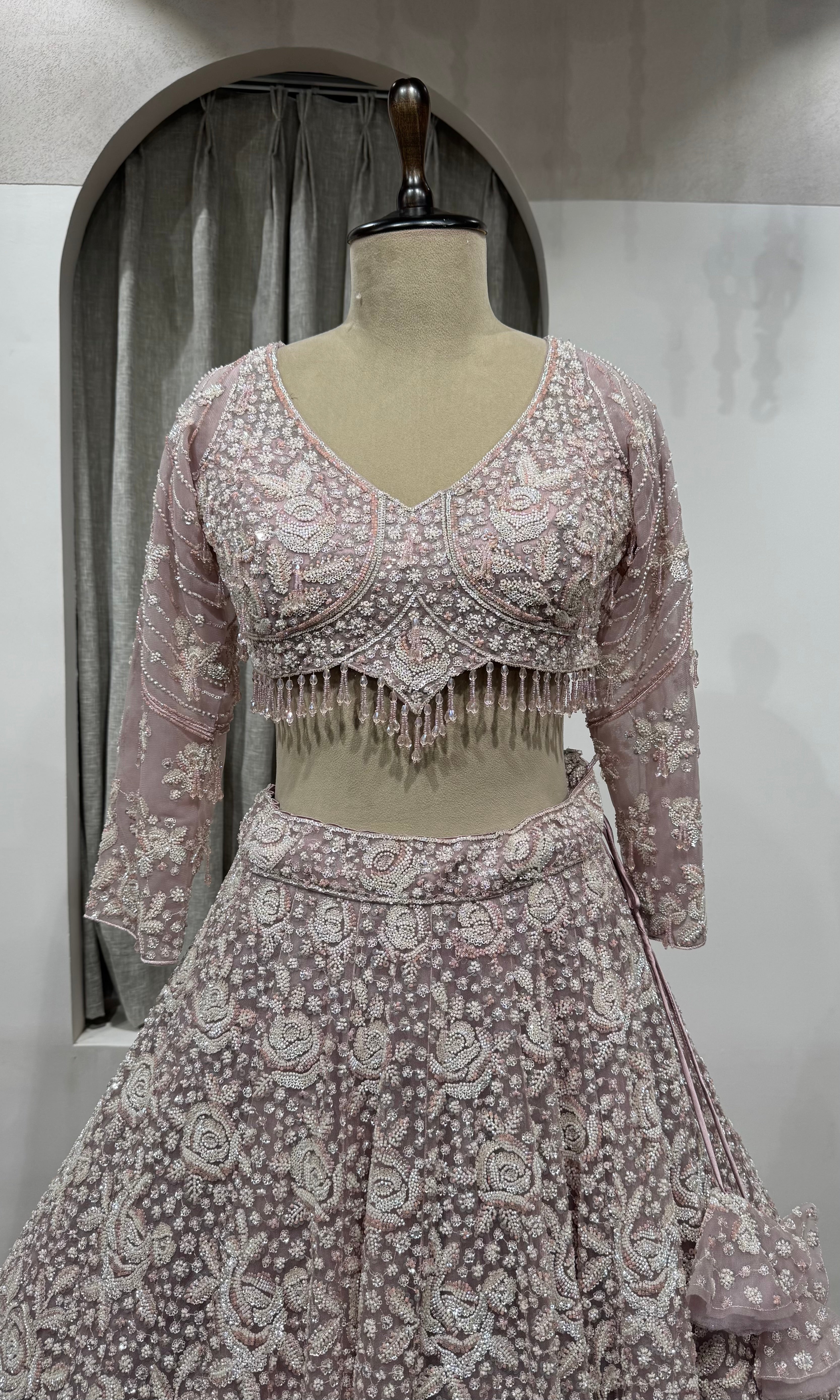 ROSE PINK Crystal Cascade Pastel Lehenga