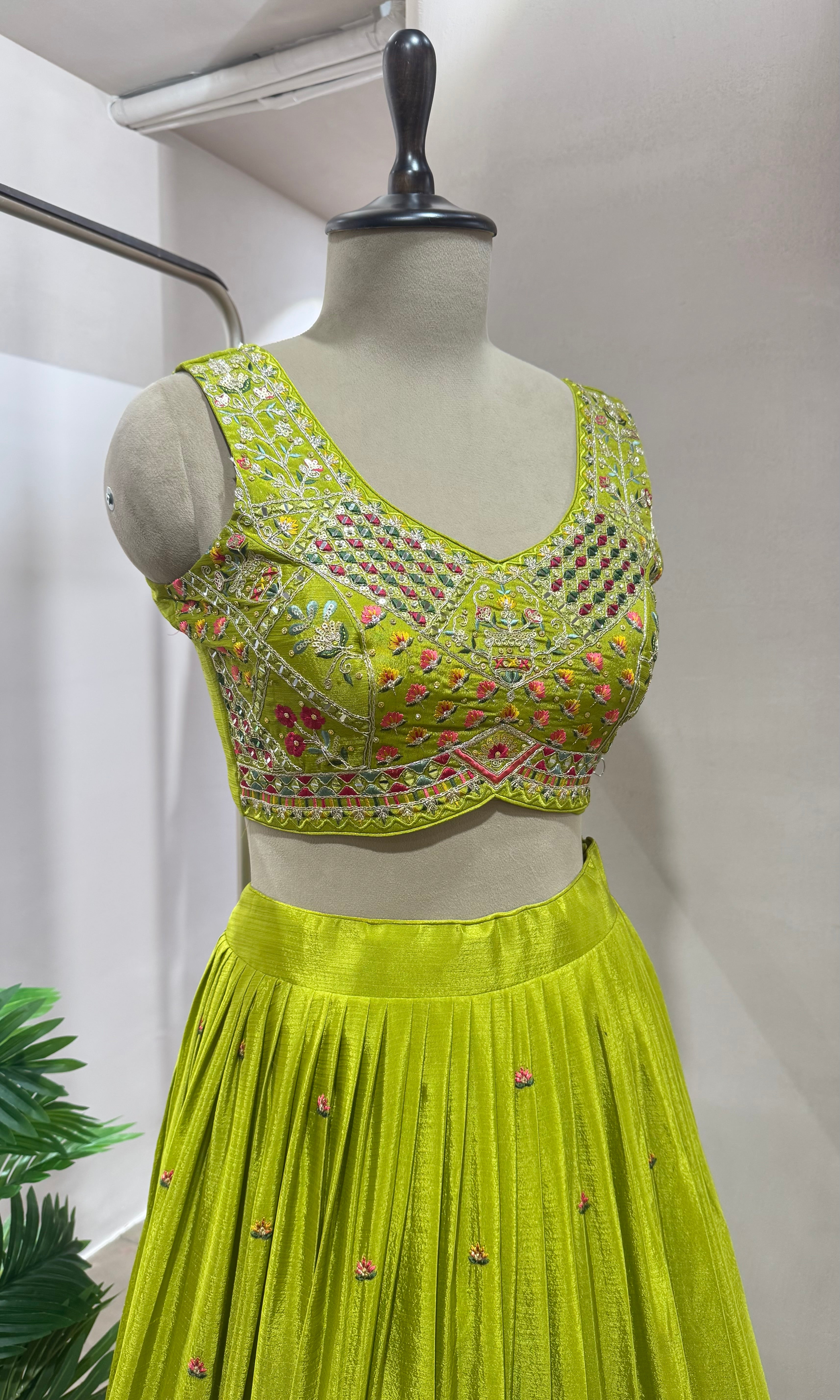 Green peacock embroidered Lehenga