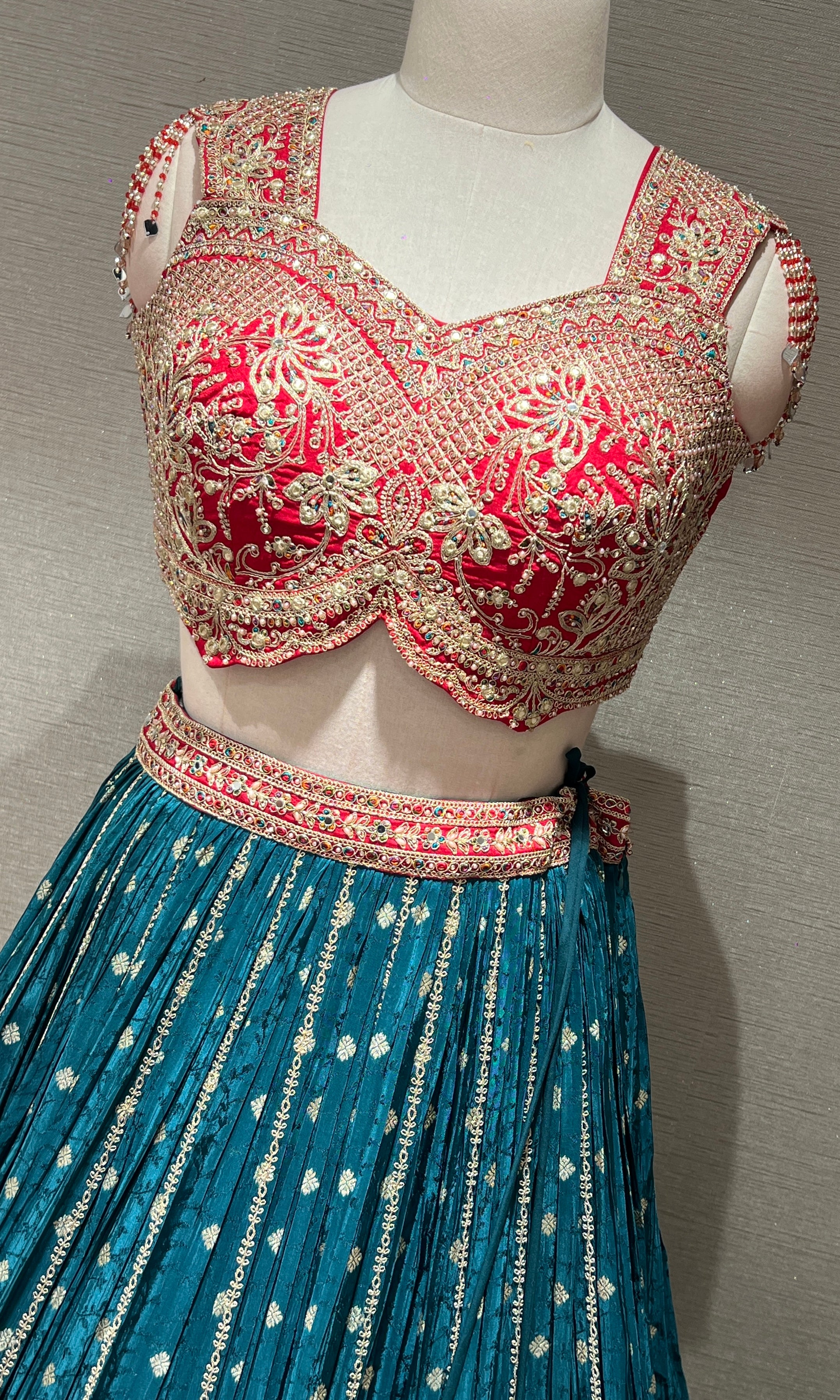 RED MULTI GOLDEN EMBROIDERED LEHENGA