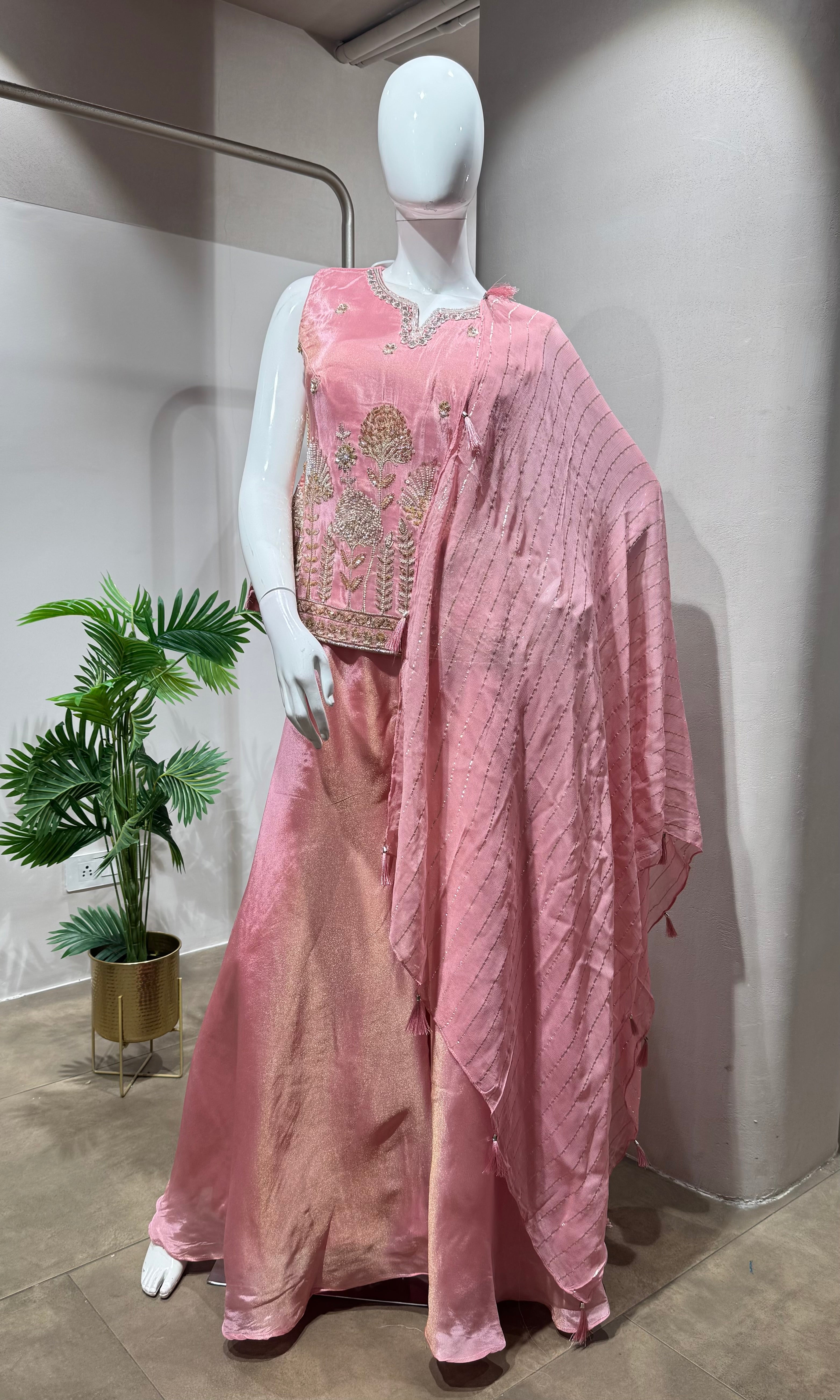 Rose Pink Peplum palazzo set