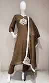 Coffee Brown Kurta Set with Ethnic Dupatta