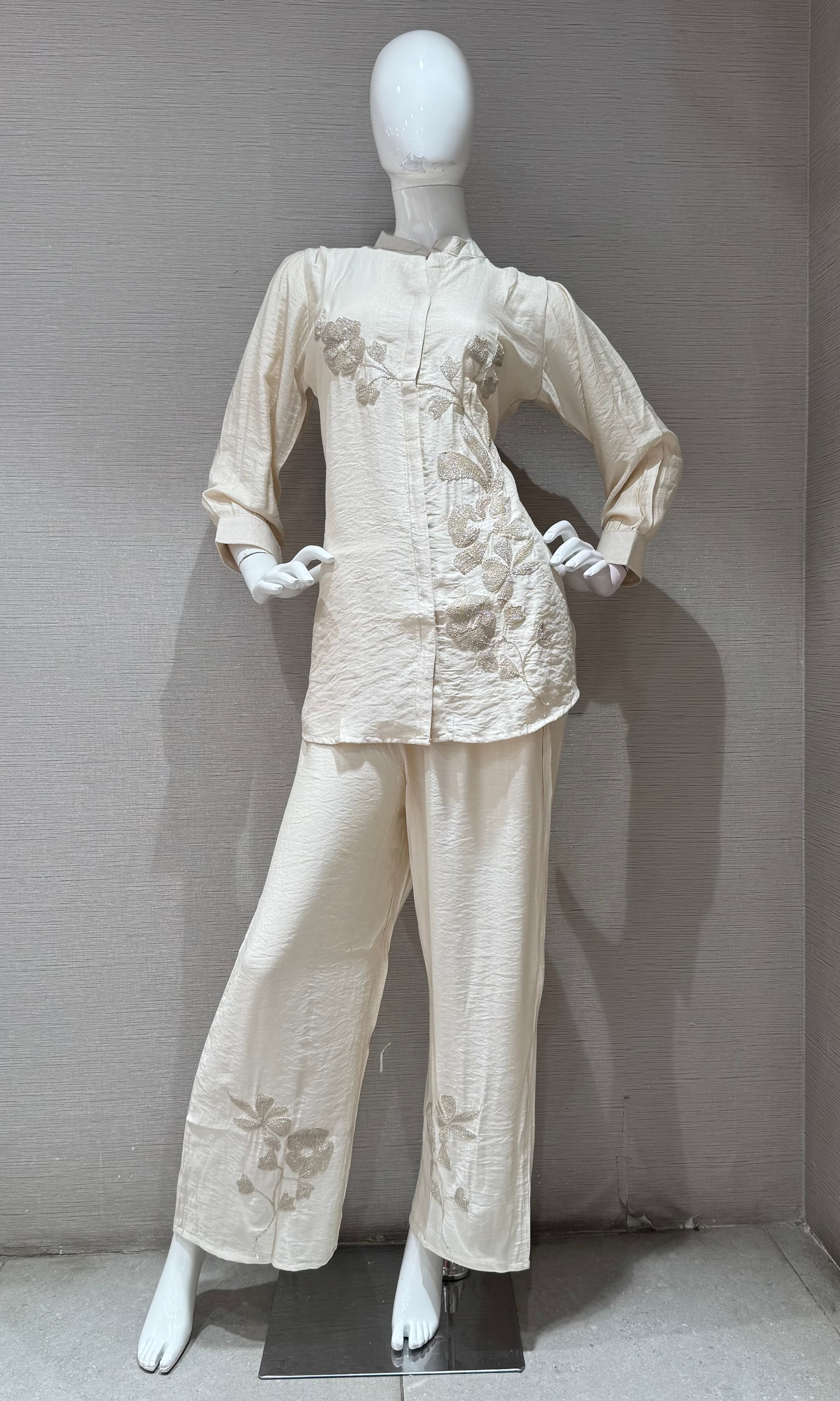 Cream Elegance Embroidered Cord Set