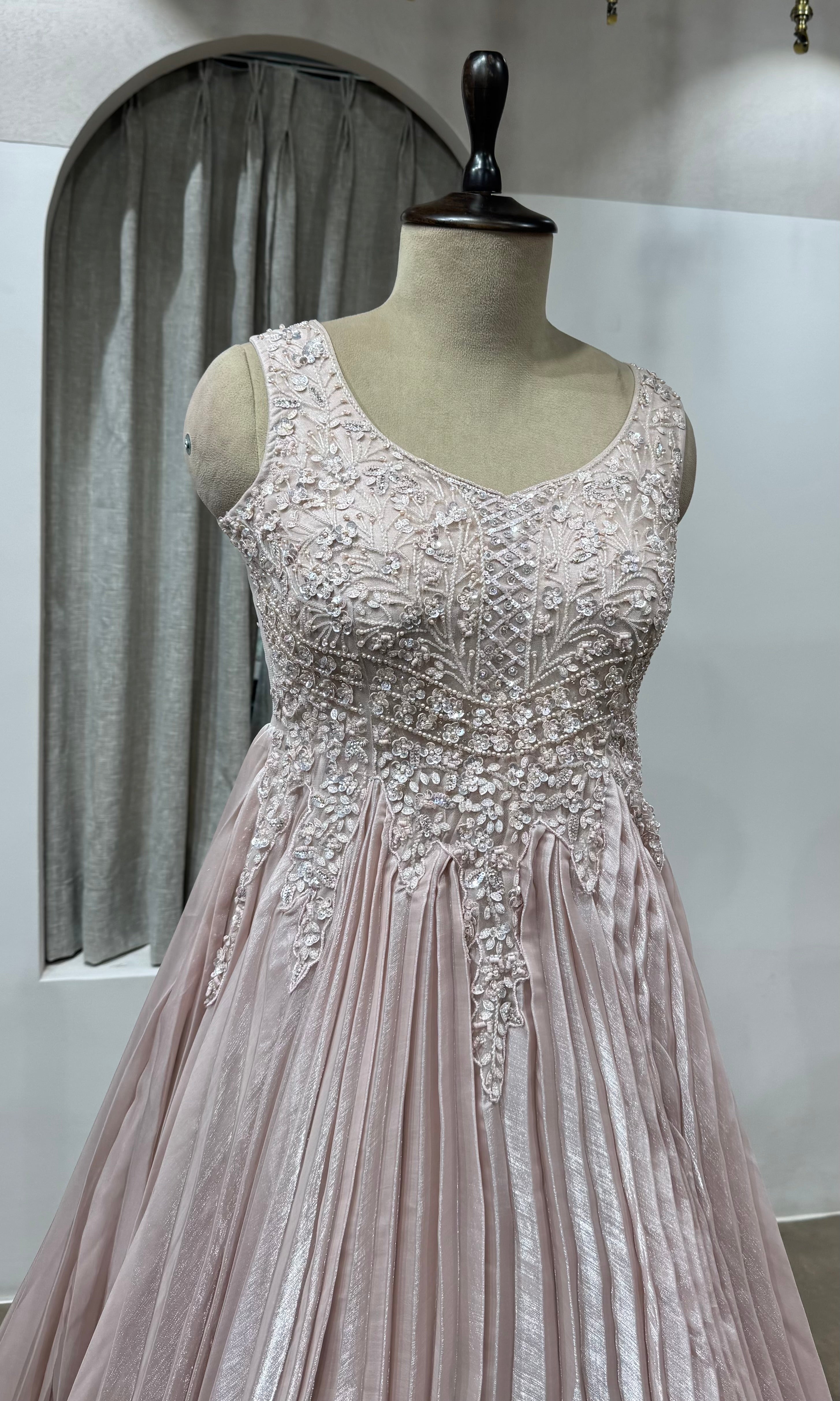 Onion Pink Sequins Embroidered Gown
