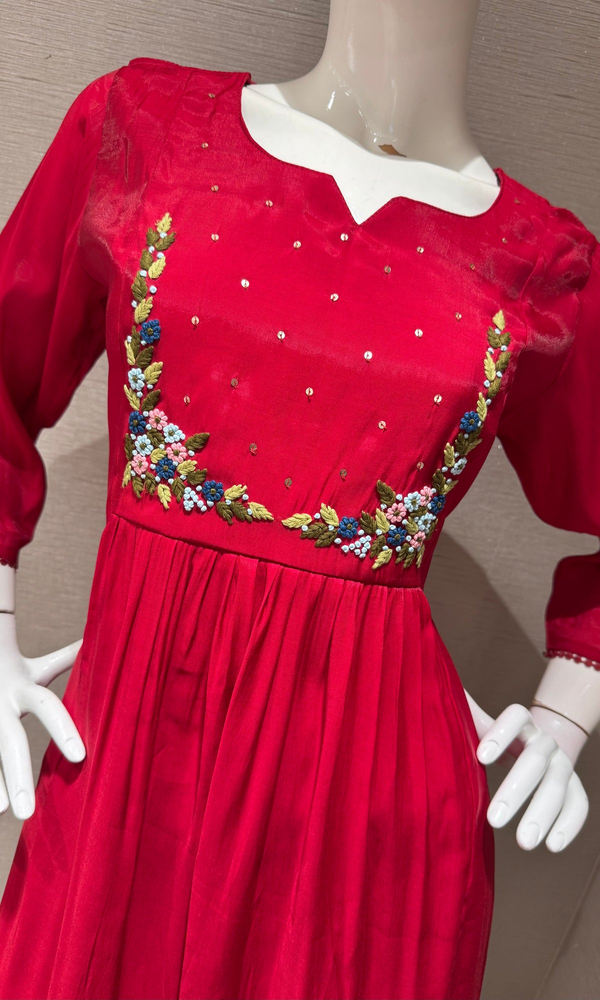 Red Chanderi silk kurta set with dupatta
