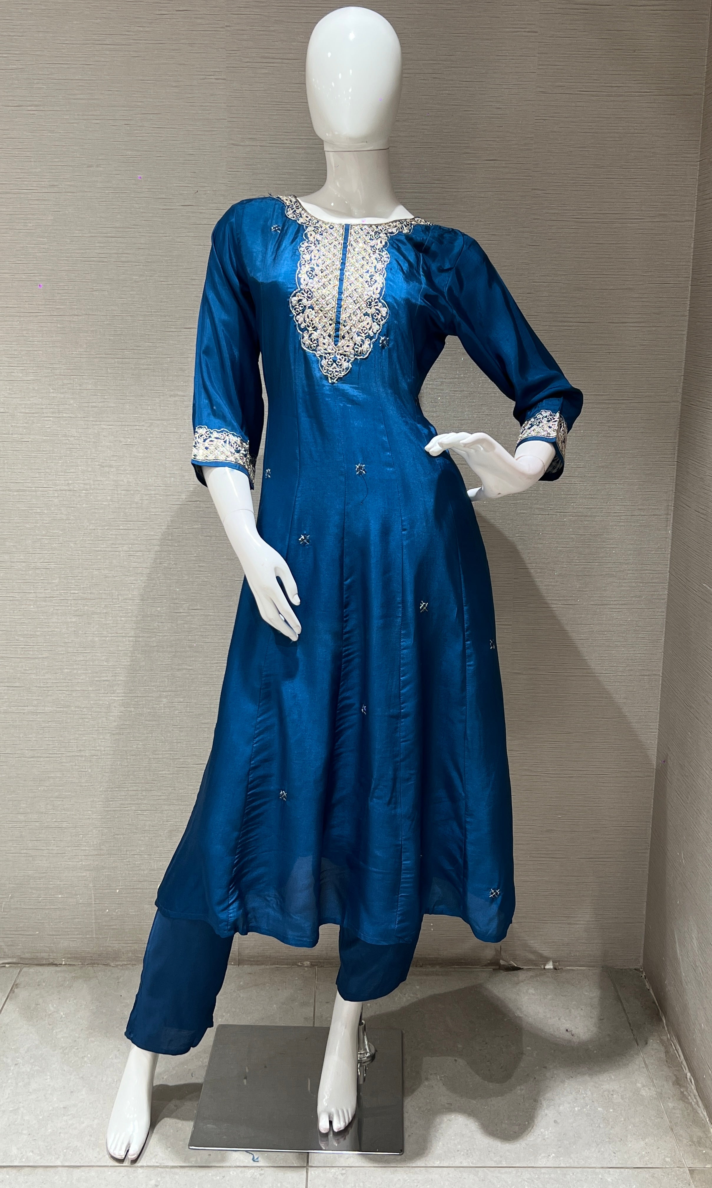 Blue Golden Embroidered Kurta Set