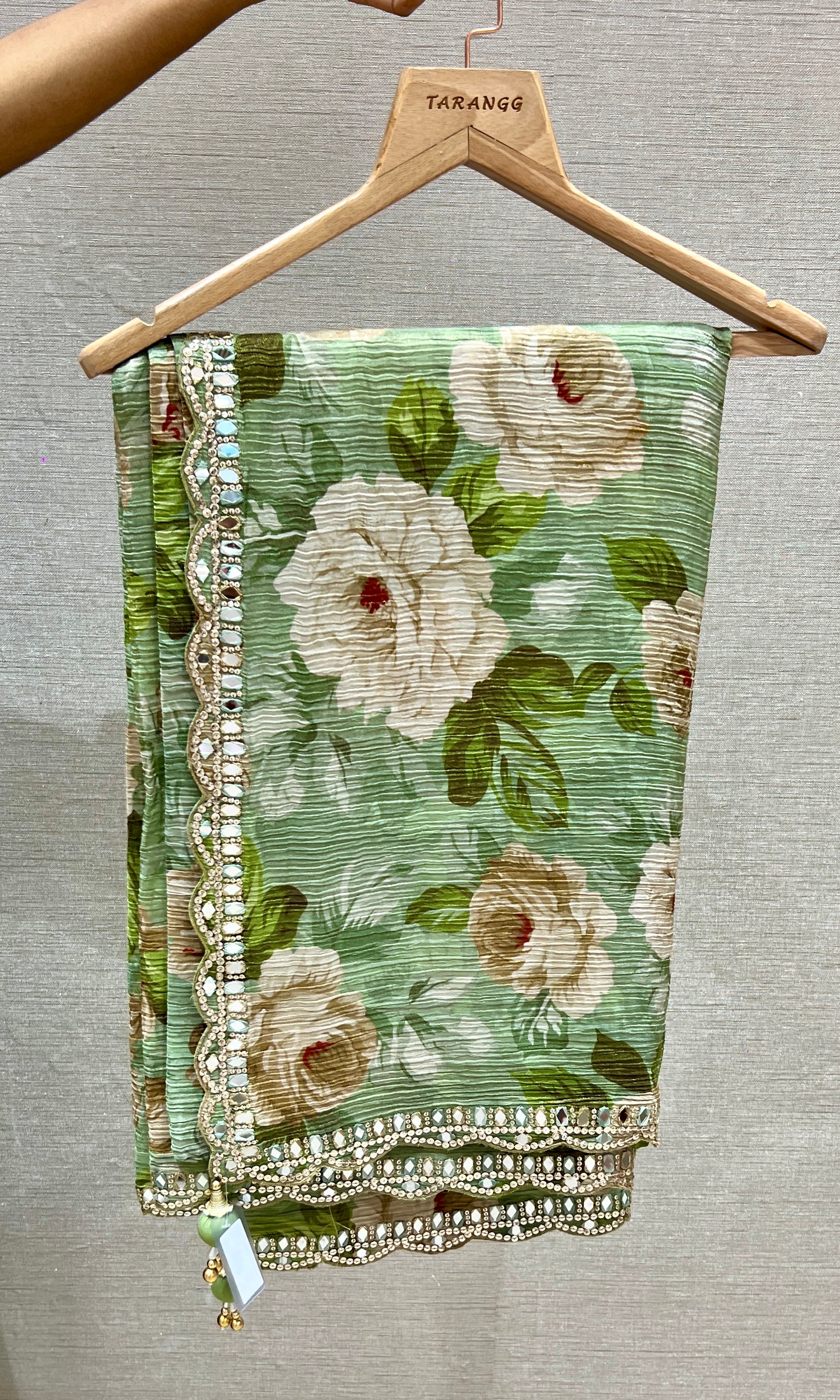 Green saree with ready blouse