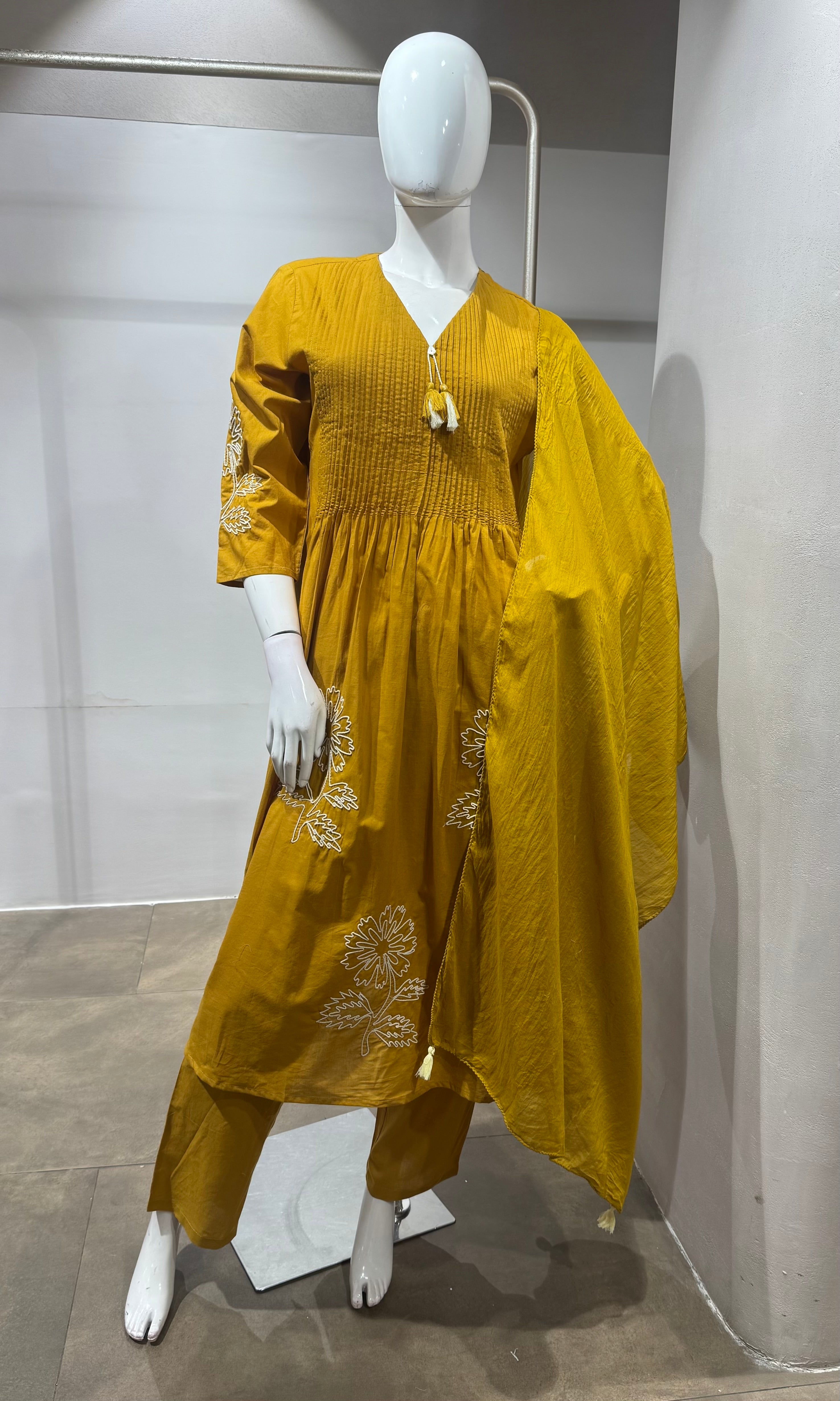 Mustard Embroidered Kurta Set with Dupatta