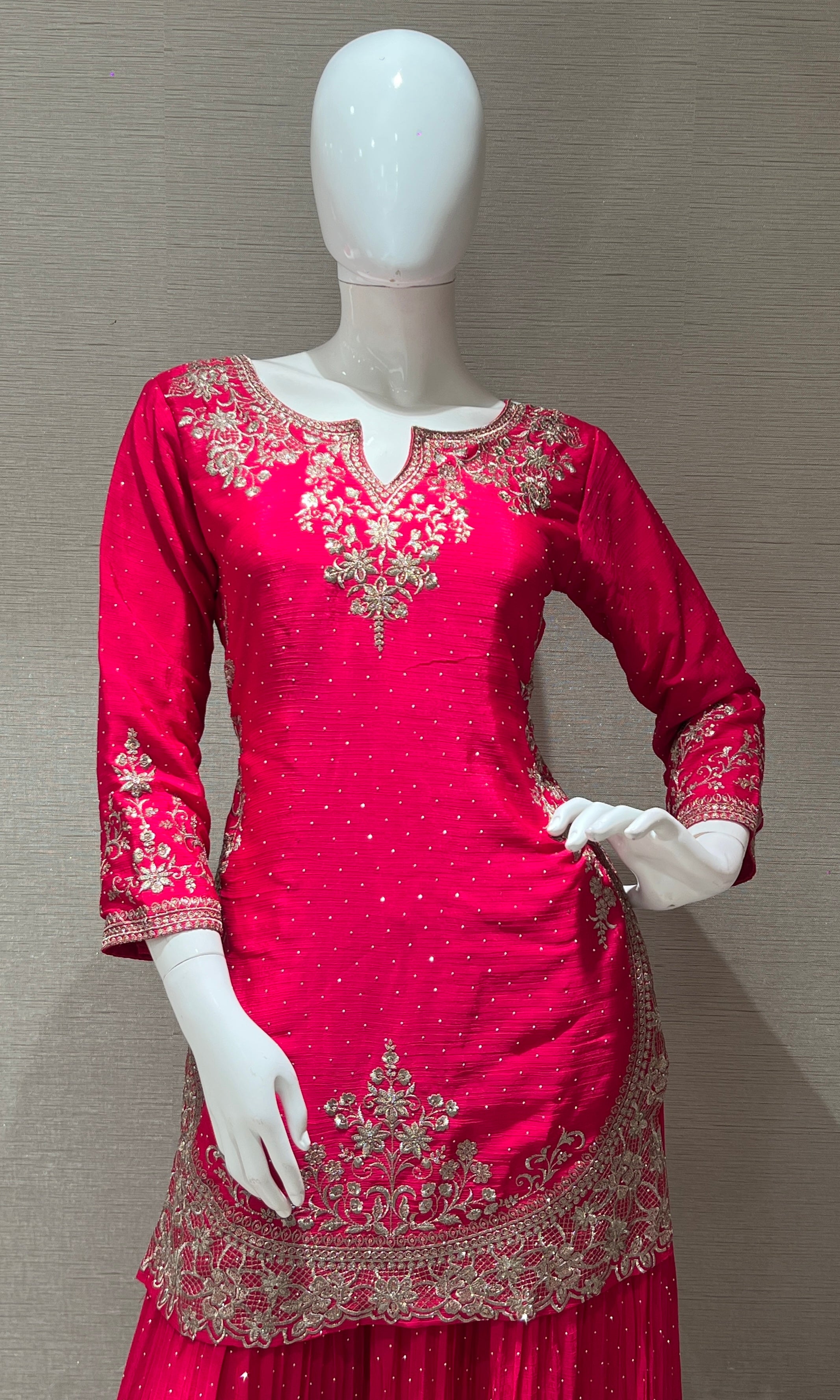 Magenta pink embroidered sharara