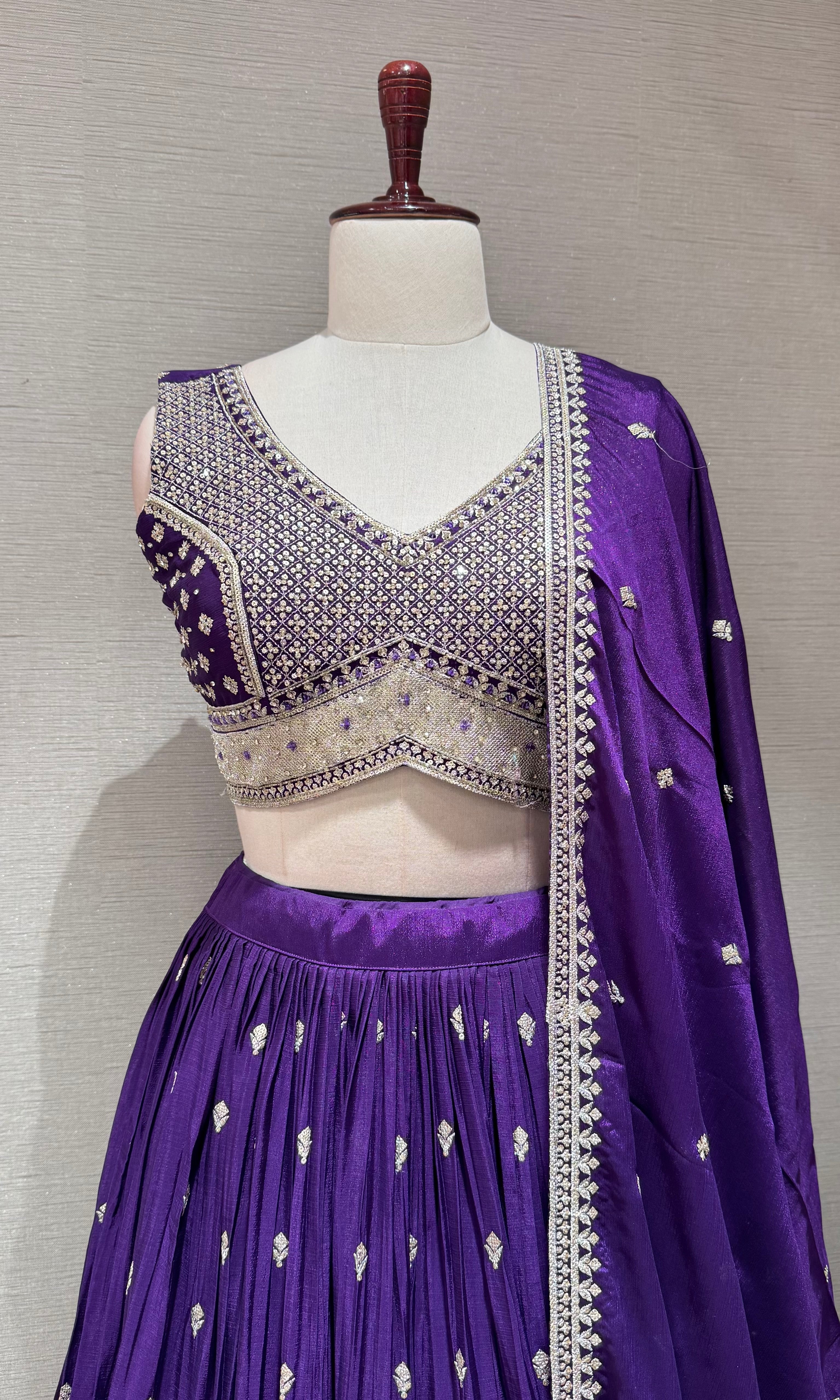 Purple Silver Embellished Lehenga