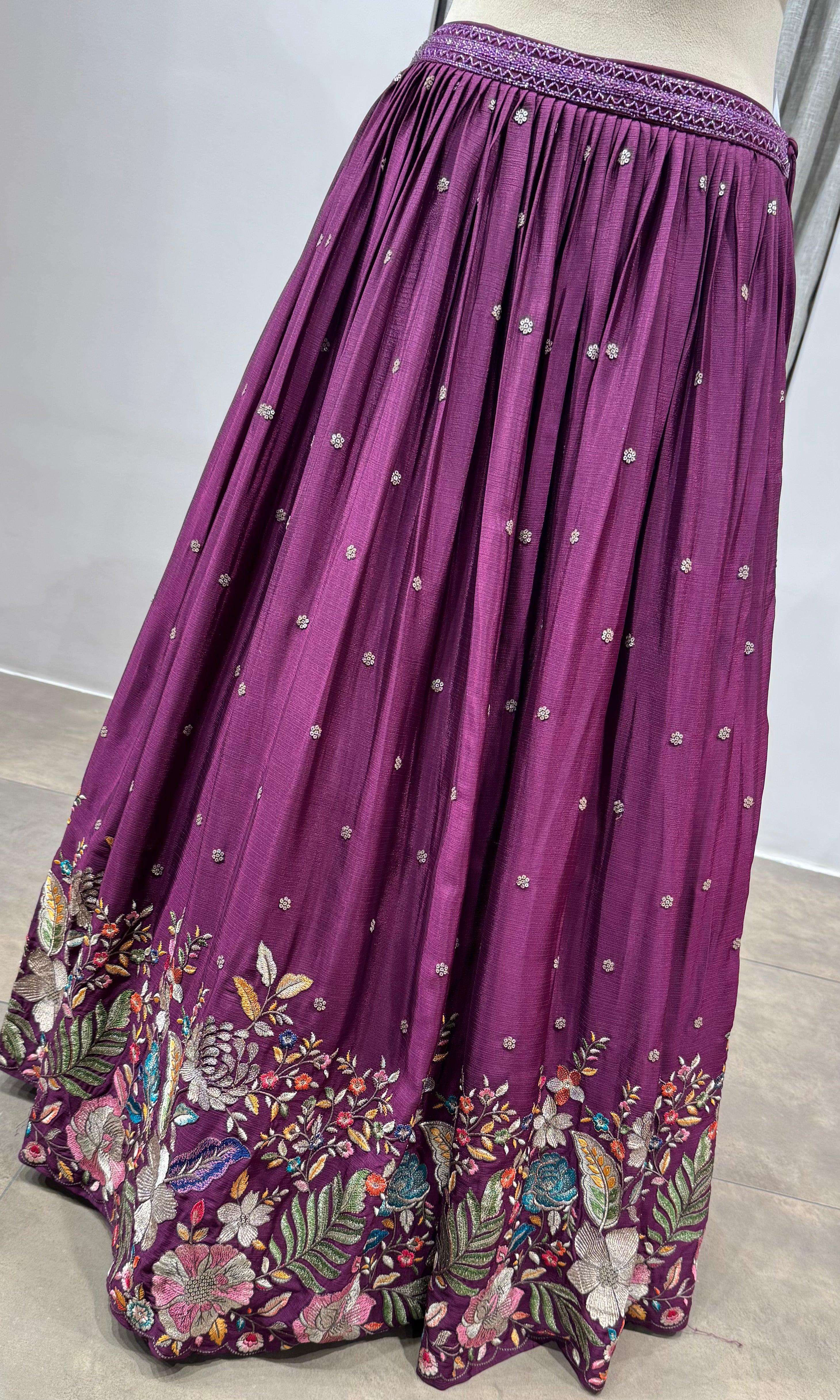 WINE FLORAL EMBROIDERED LEHENGA SET