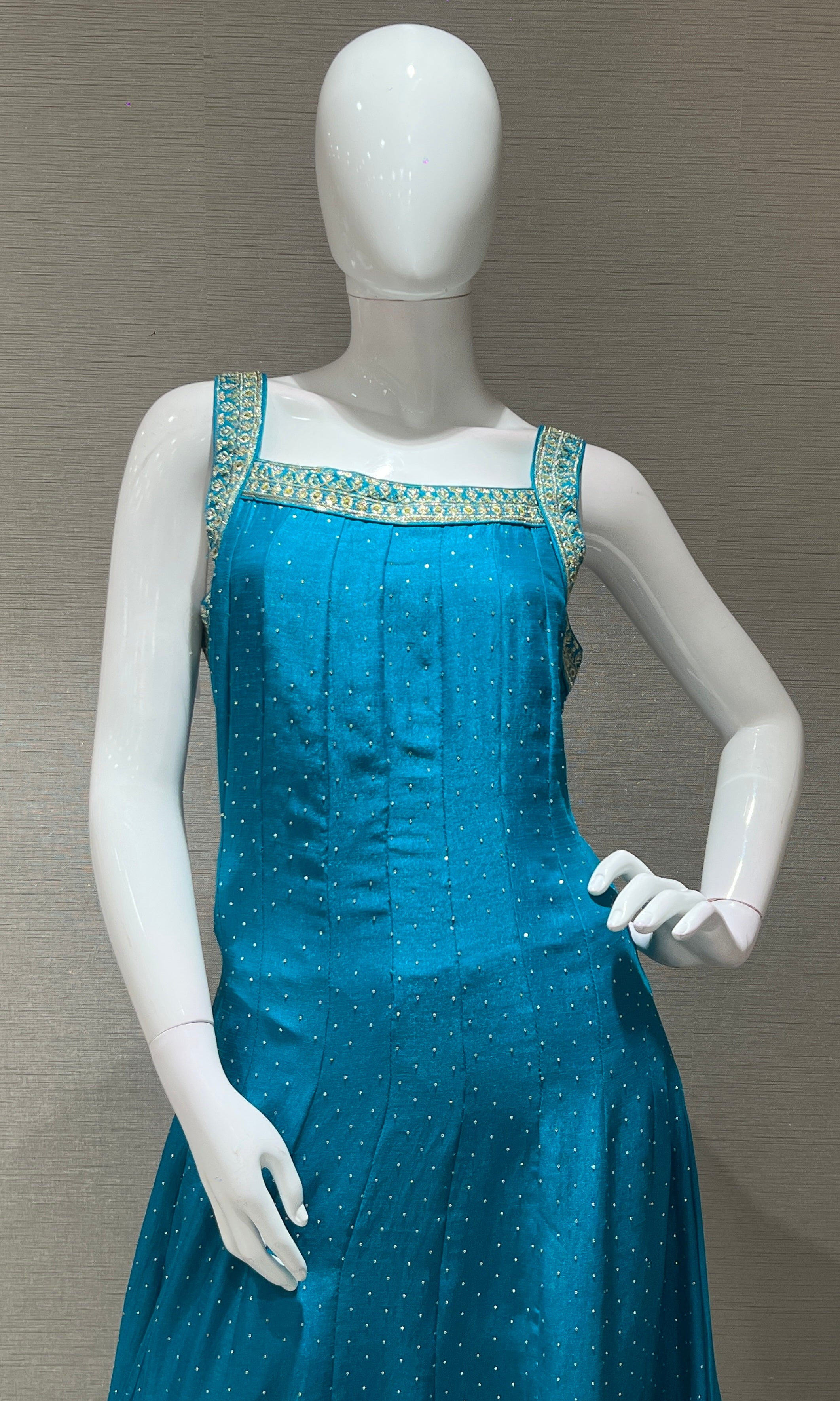 Rama blue kurta set with contrast dupatta