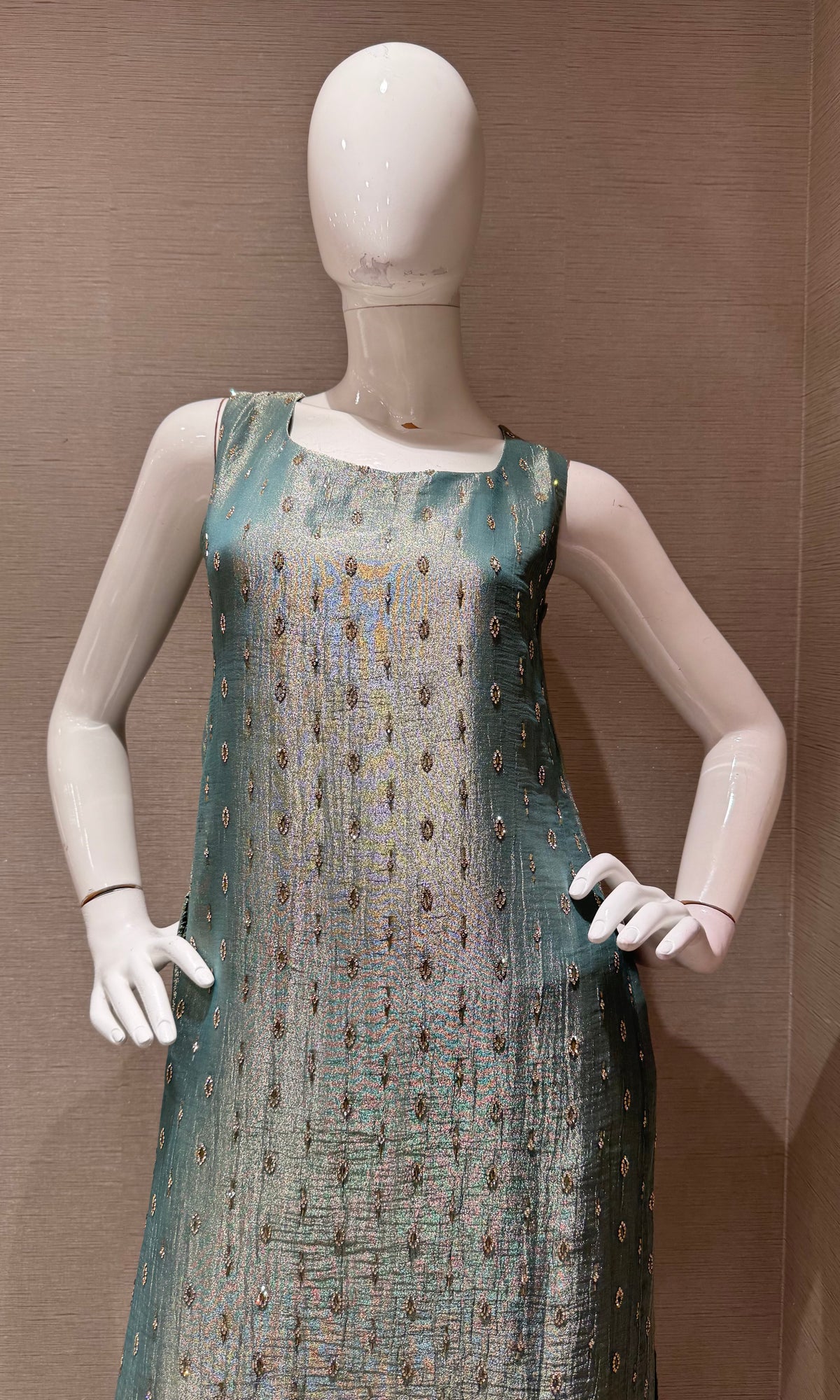 Sage Green tissue silk Kurta Set with Dupatta