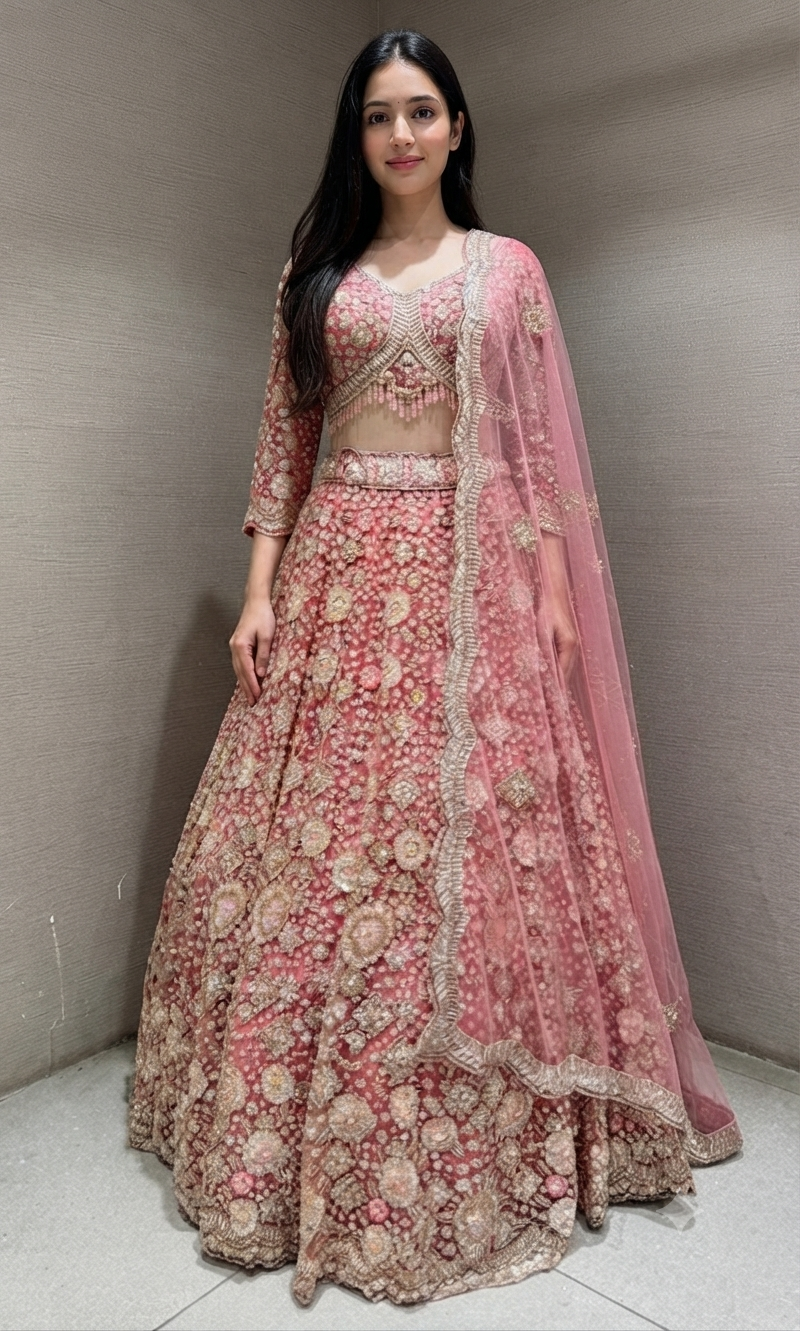 Blush Pink Gold Embellished bridal Lehenga