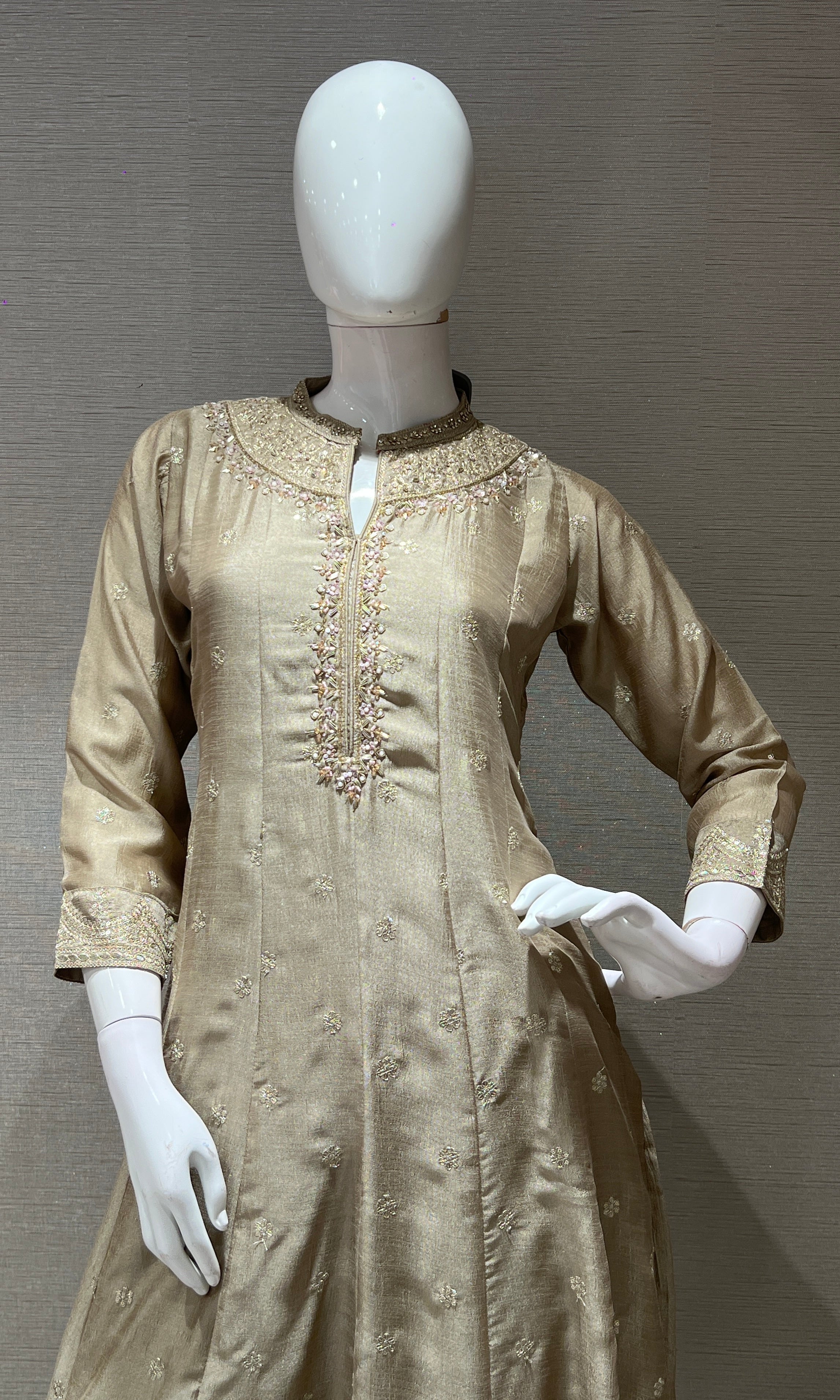 Grey EMBROIDERED Anarkali KURTA SET