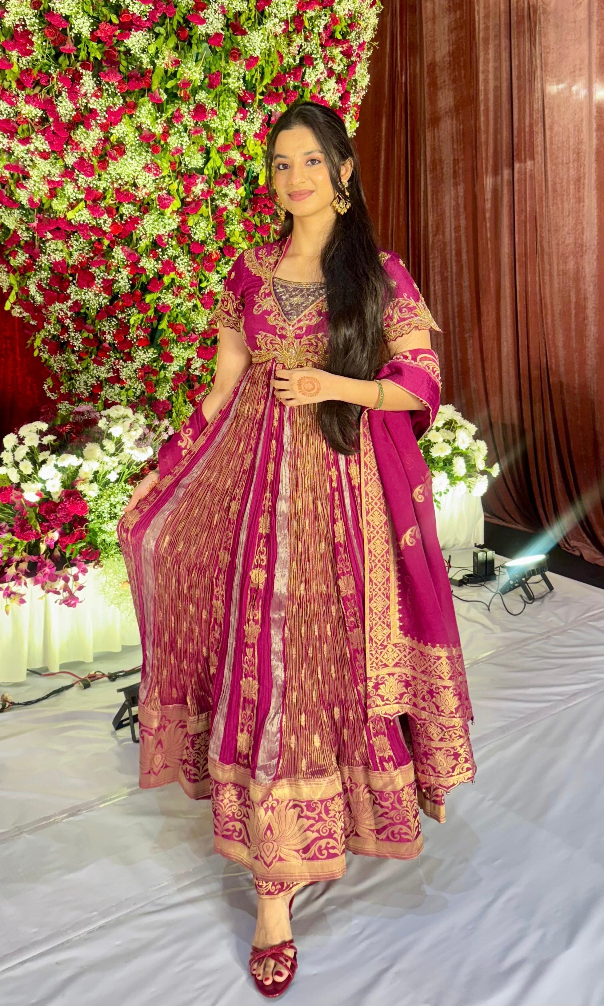 Magenta pink Banarasi Anarkali