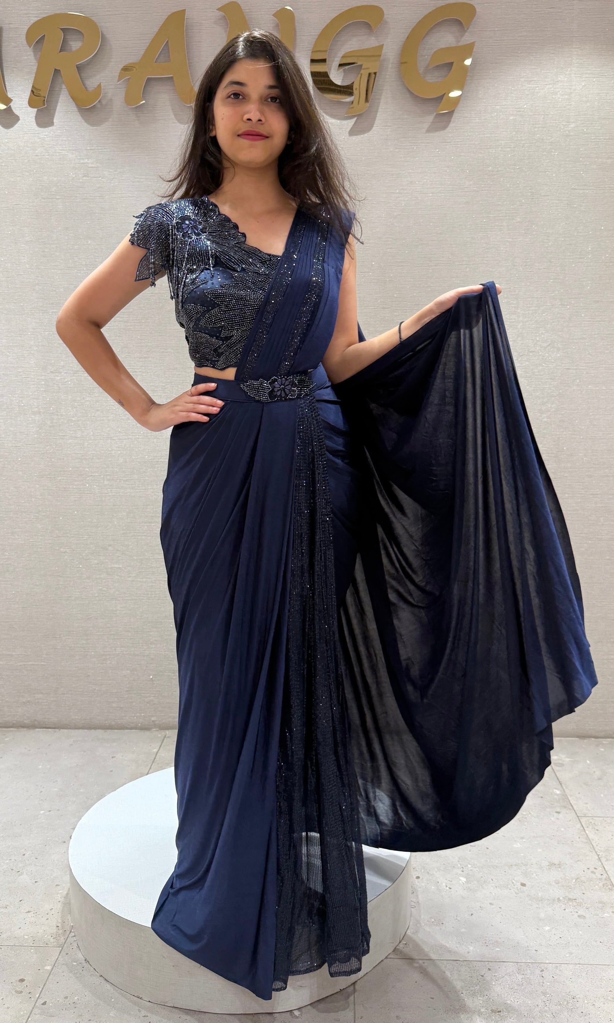 Navy blue one minute saree