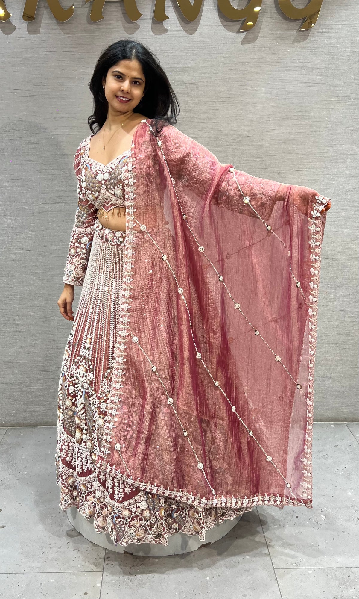 Light Pink Floral silk Embroidered Bridal Lehenga Set with Dupatta