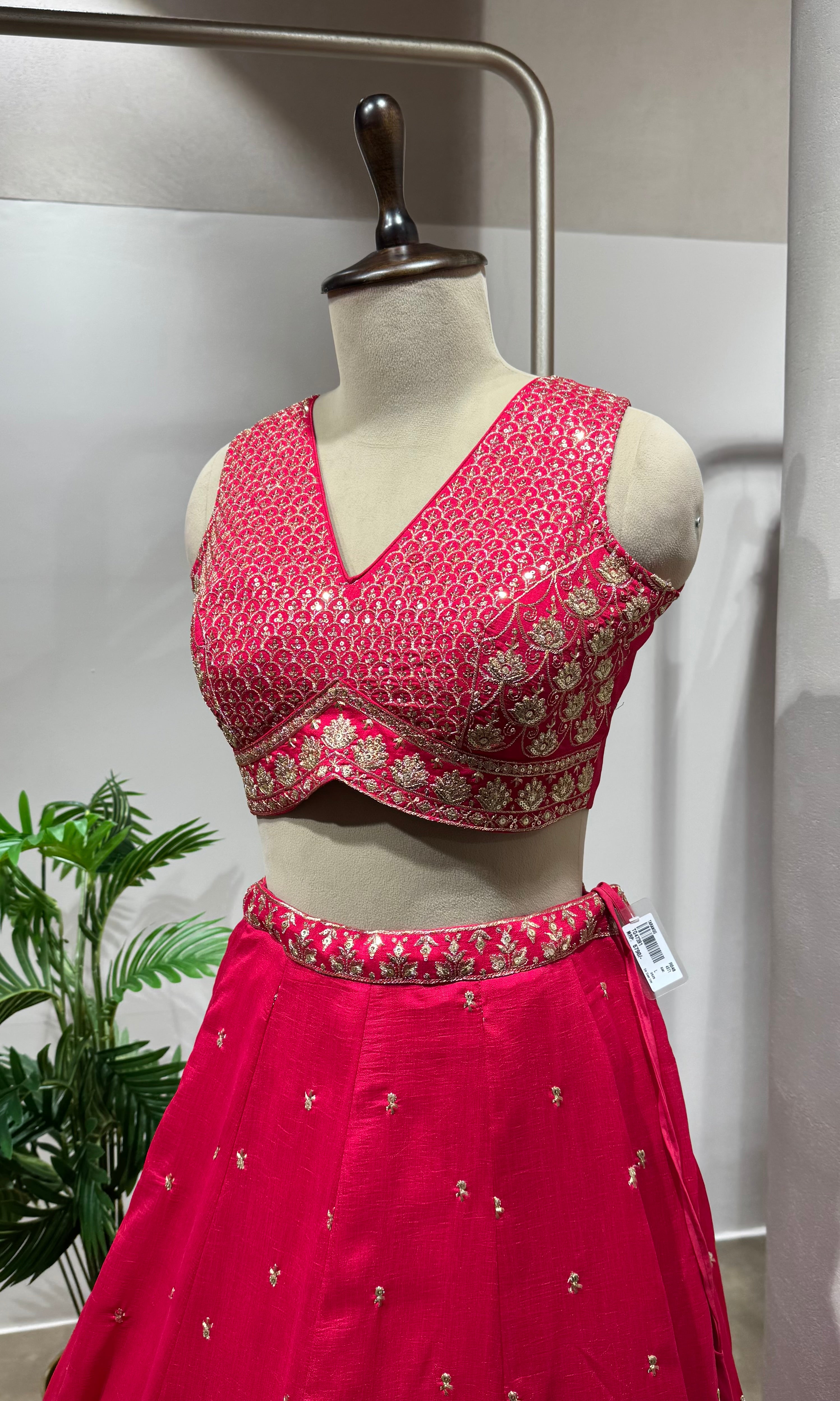 Rani Pink Raw Silk Embroidered Lehenga Set