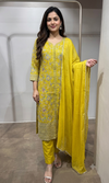 Yellow embroidered straight kurta set
