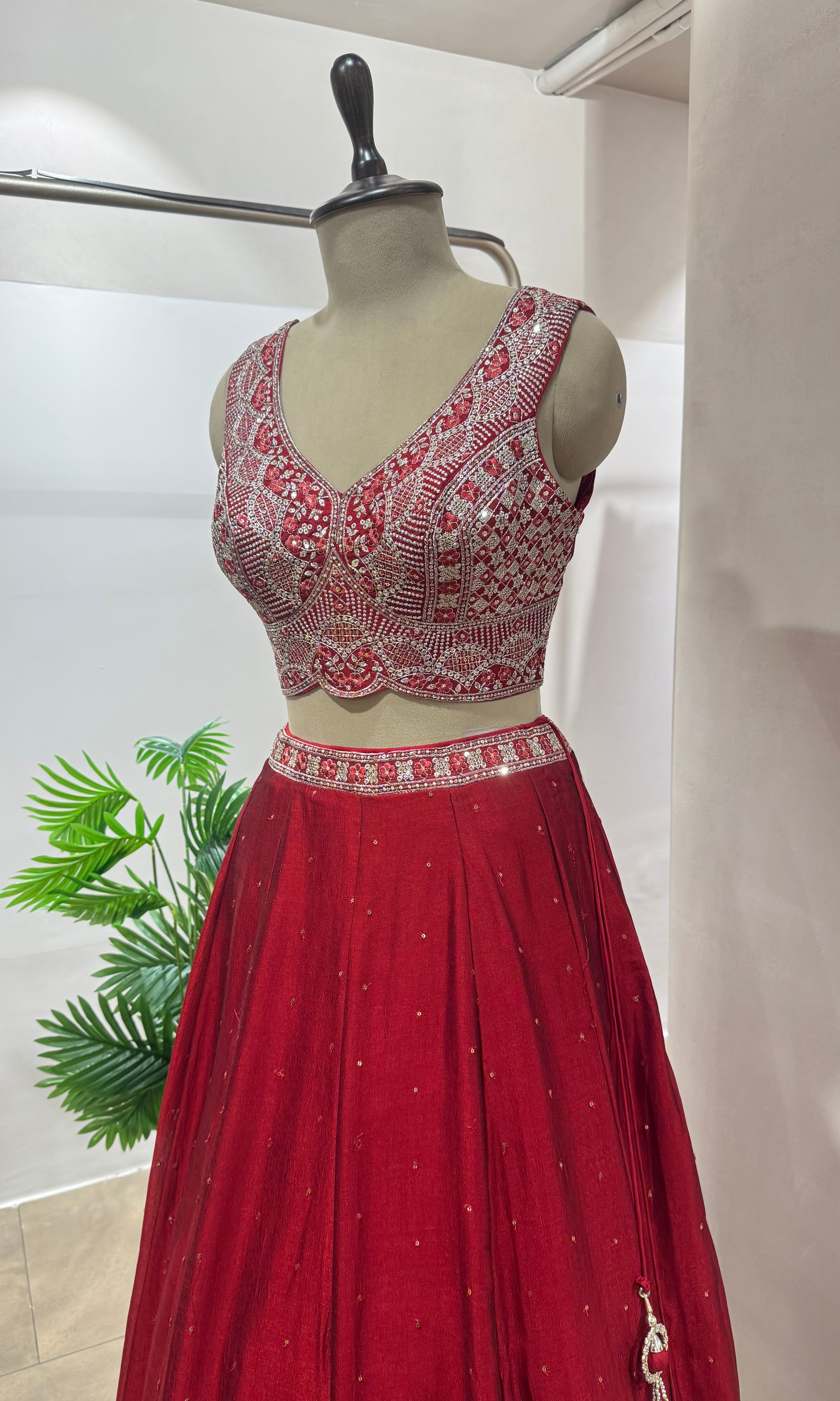 Maroon embroidered Lehenga with dupatta