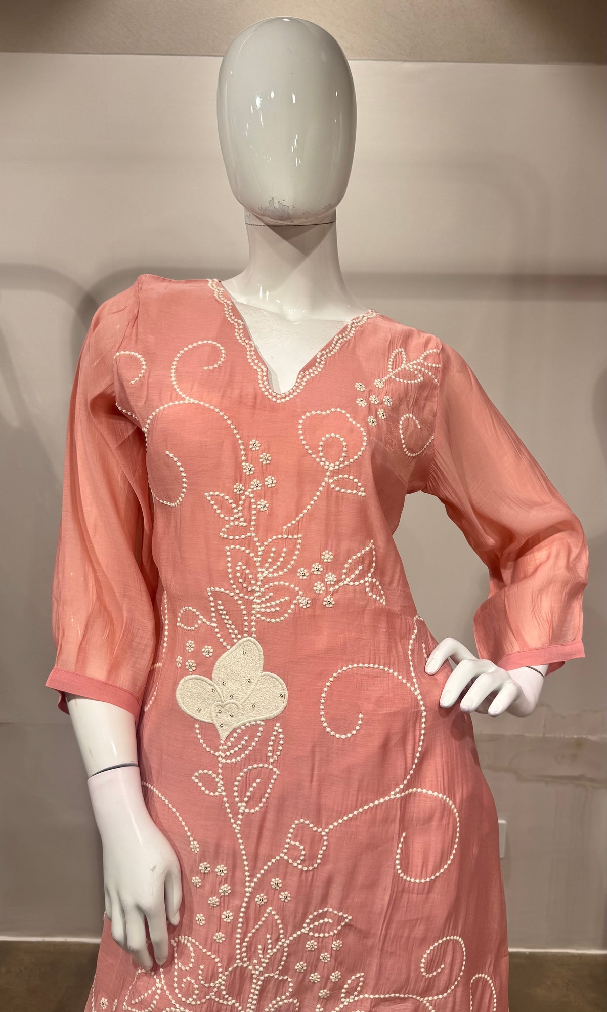 Baby Pink Cotton silk Floral Kurta set with dupatta