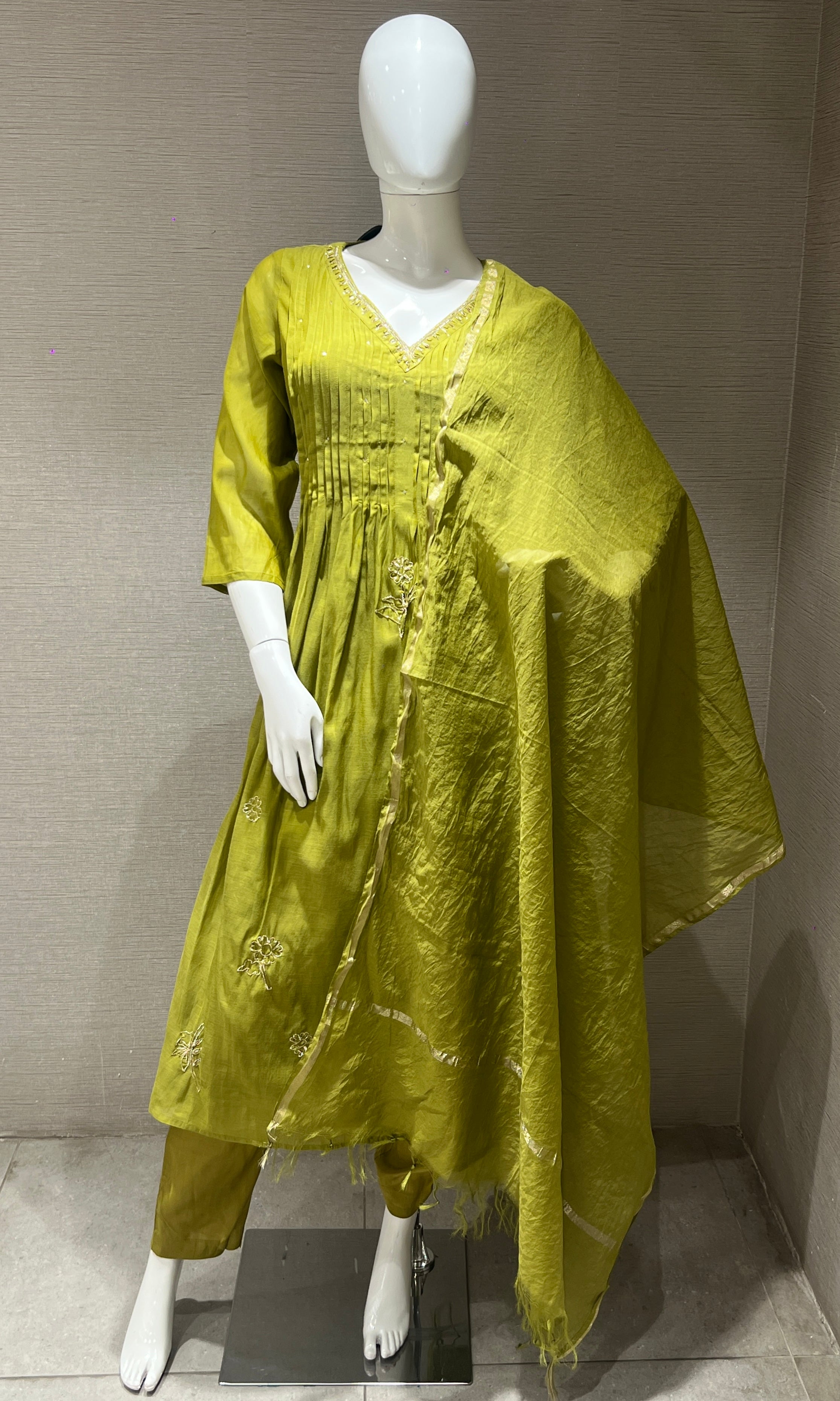 Green Anarkali - MUL CHANDERI KURTA SET
