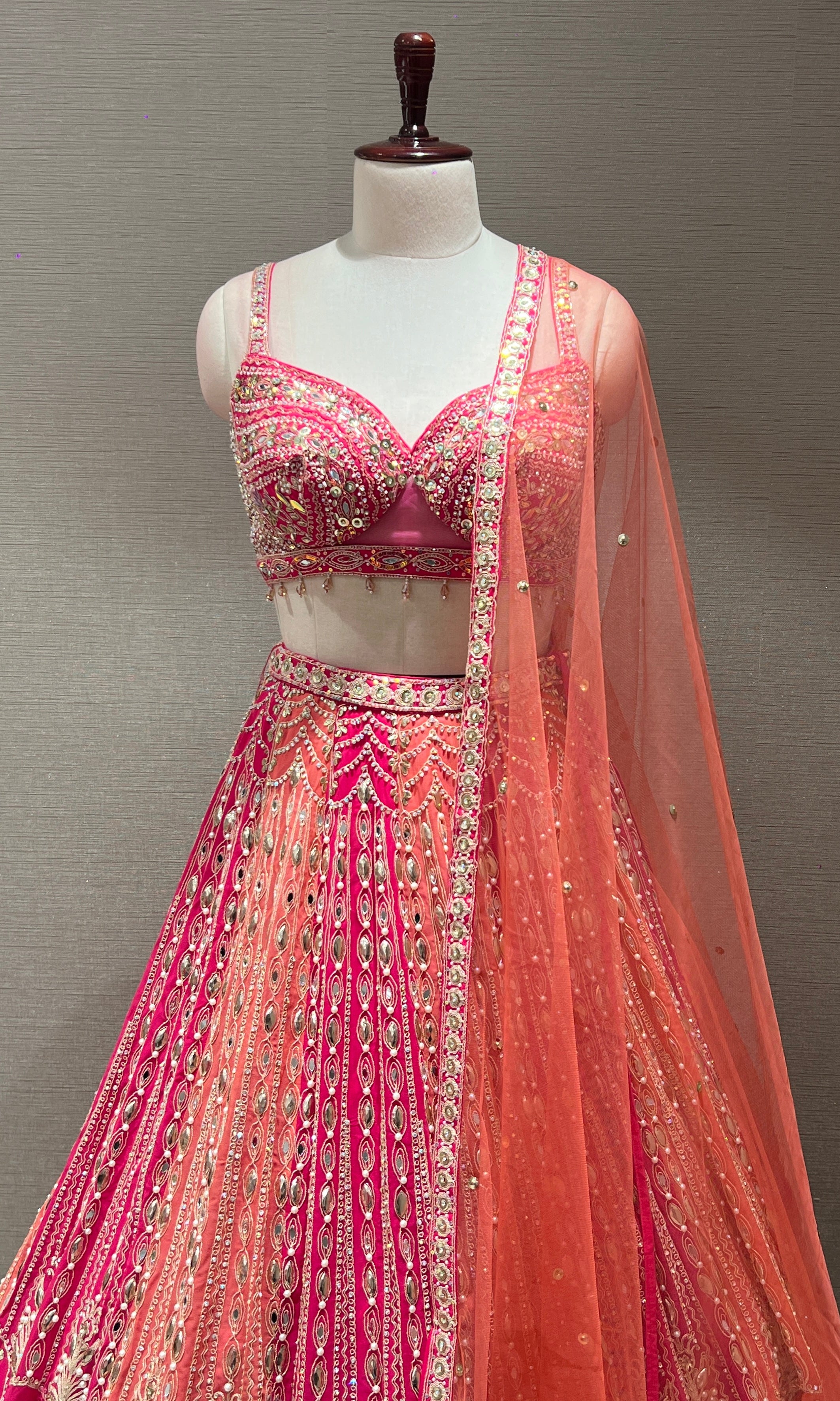 Pink PEACH INTRICATE EMBROIDERED Lehenga