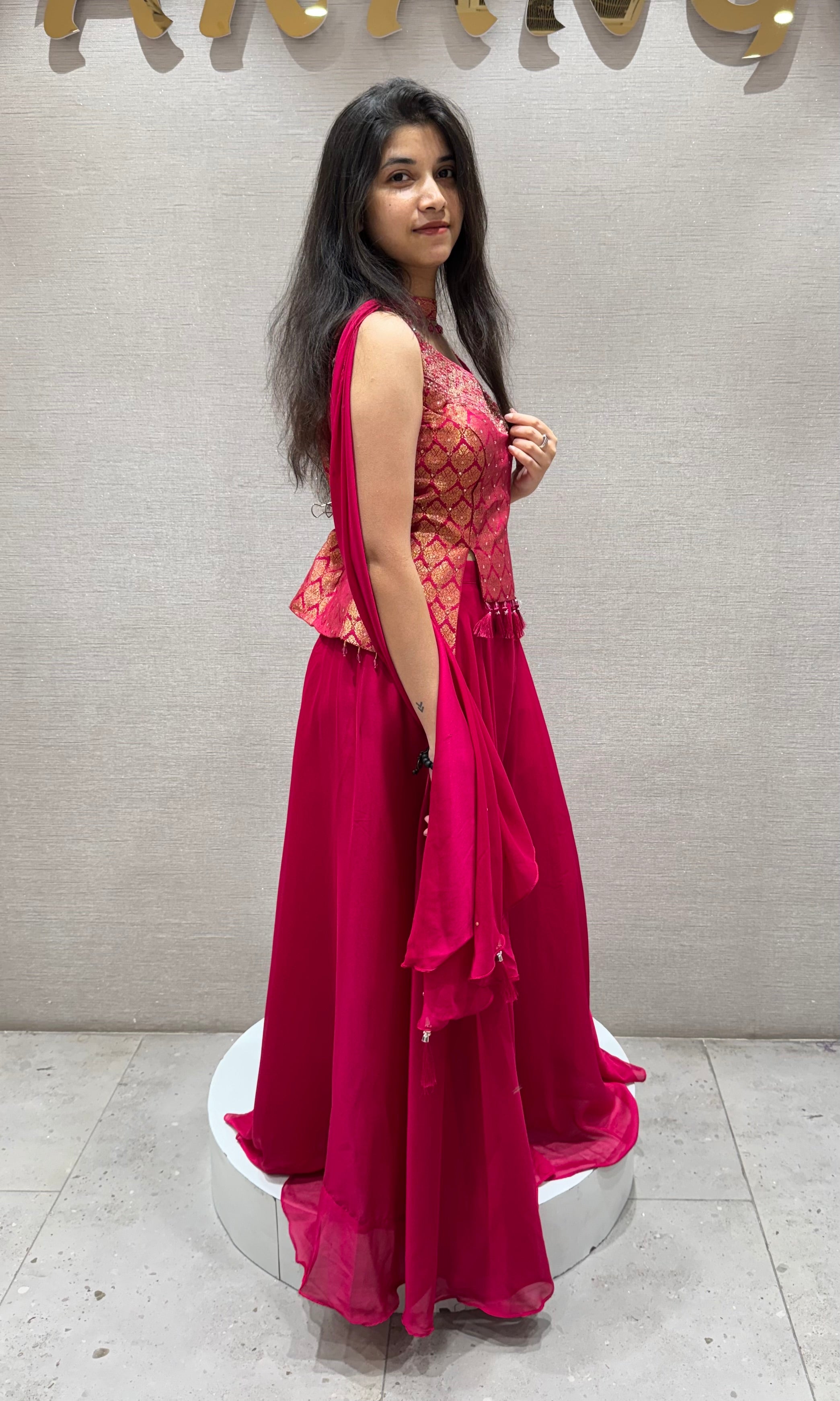 Rani pink PEPLUM BLOUSE PALAZZO SET