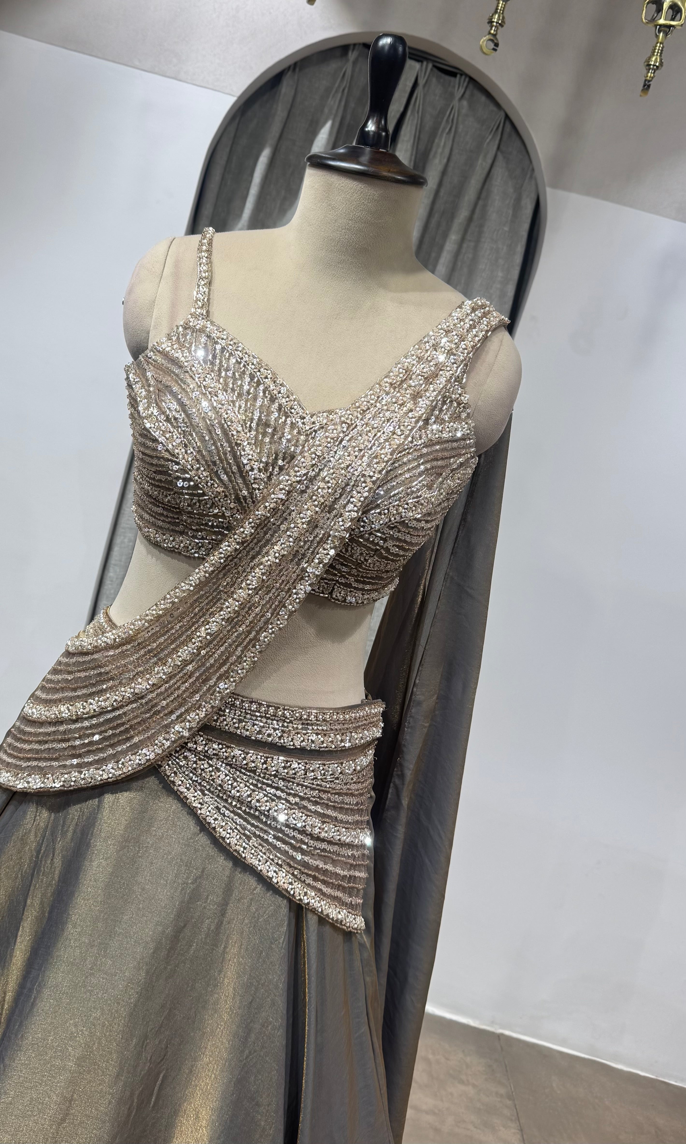 Brown Gold Shimmer Lehenga Set