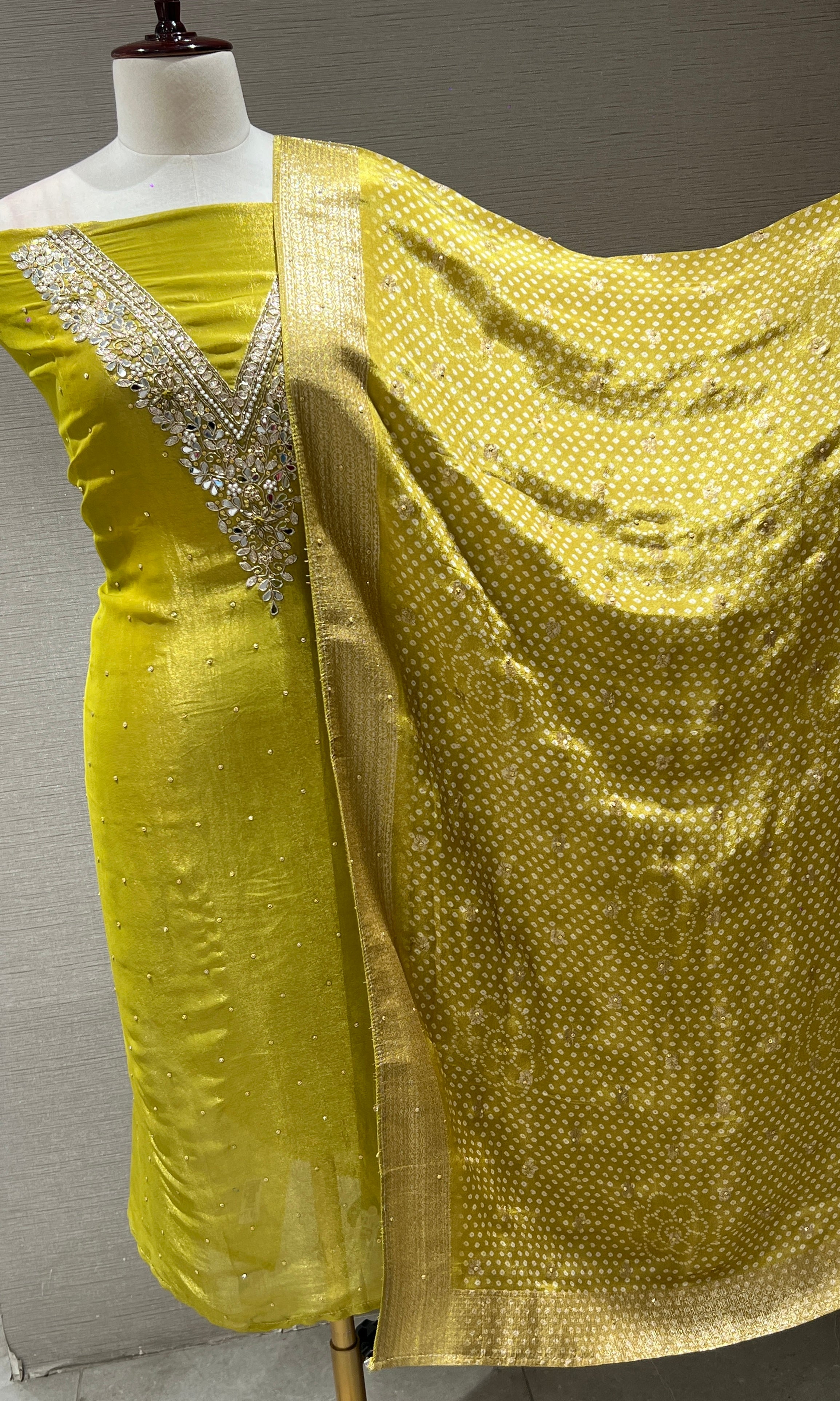 Mehandi green dress material (party wear)